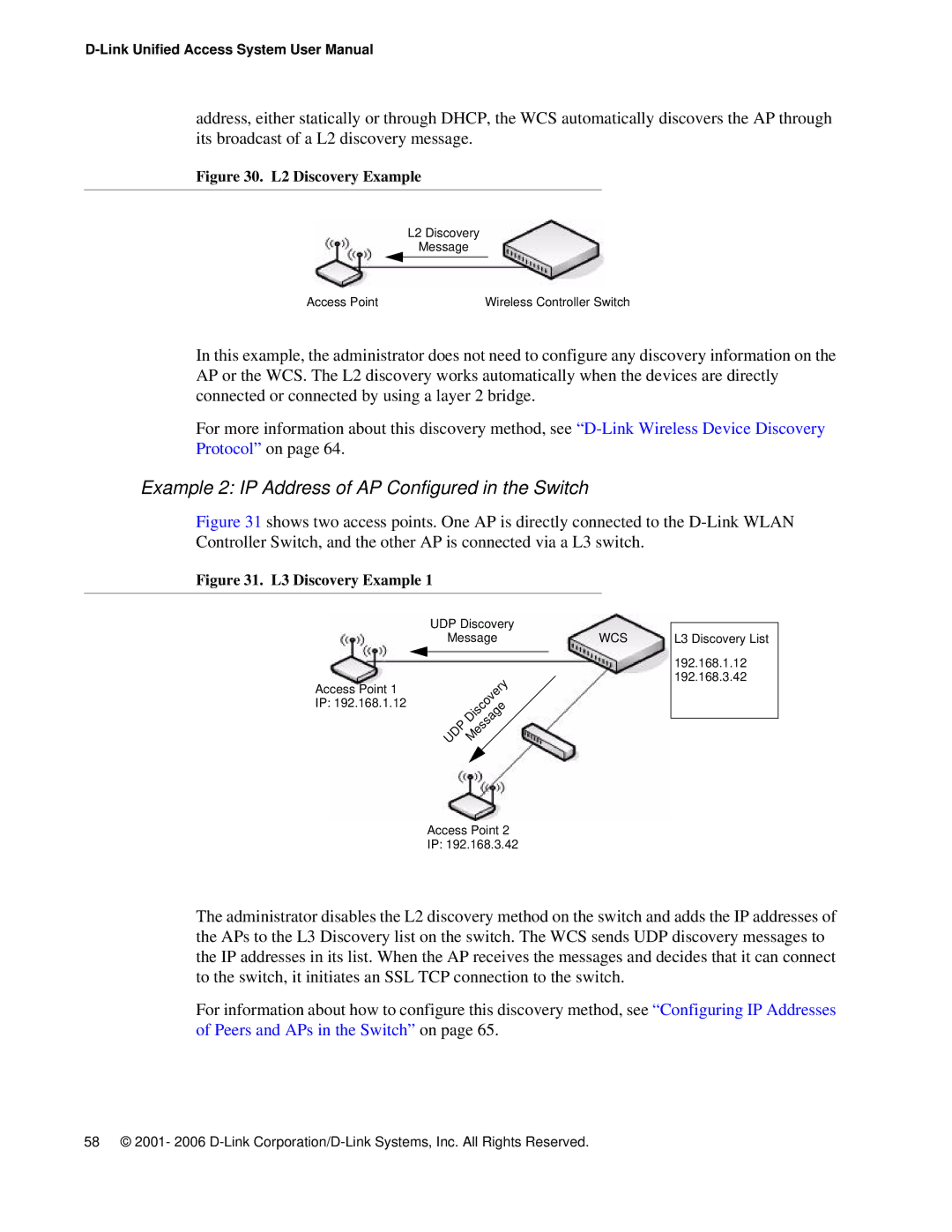 D-Link DWS 3000 user manual Example 2 IP Address of AP Configured in the Switch, L2 Discovery Example 