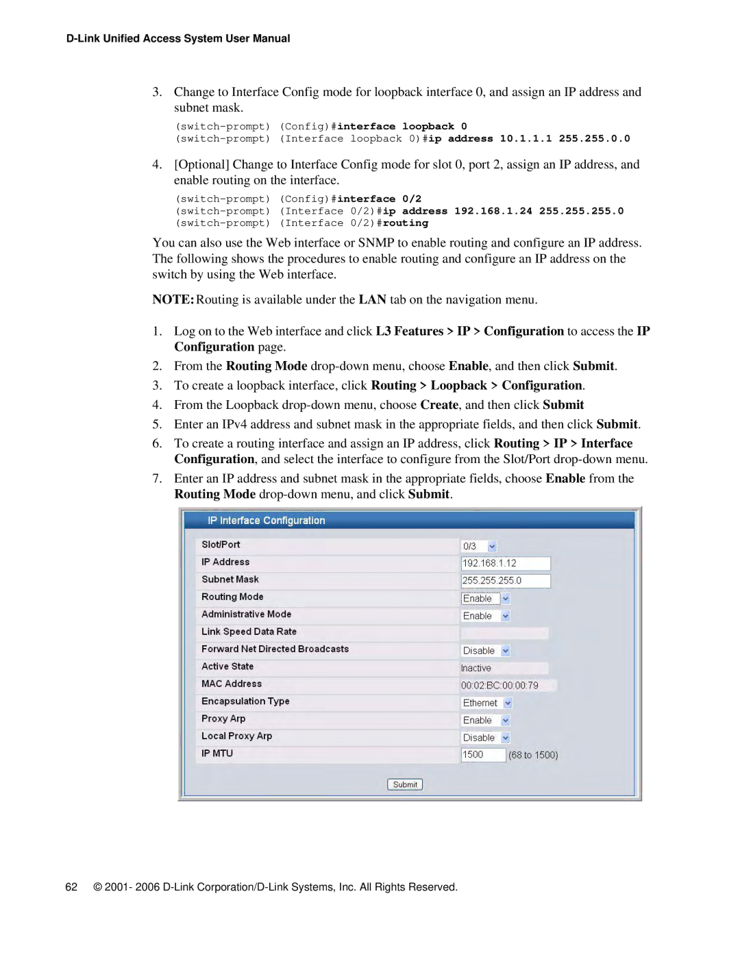 D-Link DWS 3000 user manual Switch-prompt Interface 0/2#ip address 192.168.1.24 