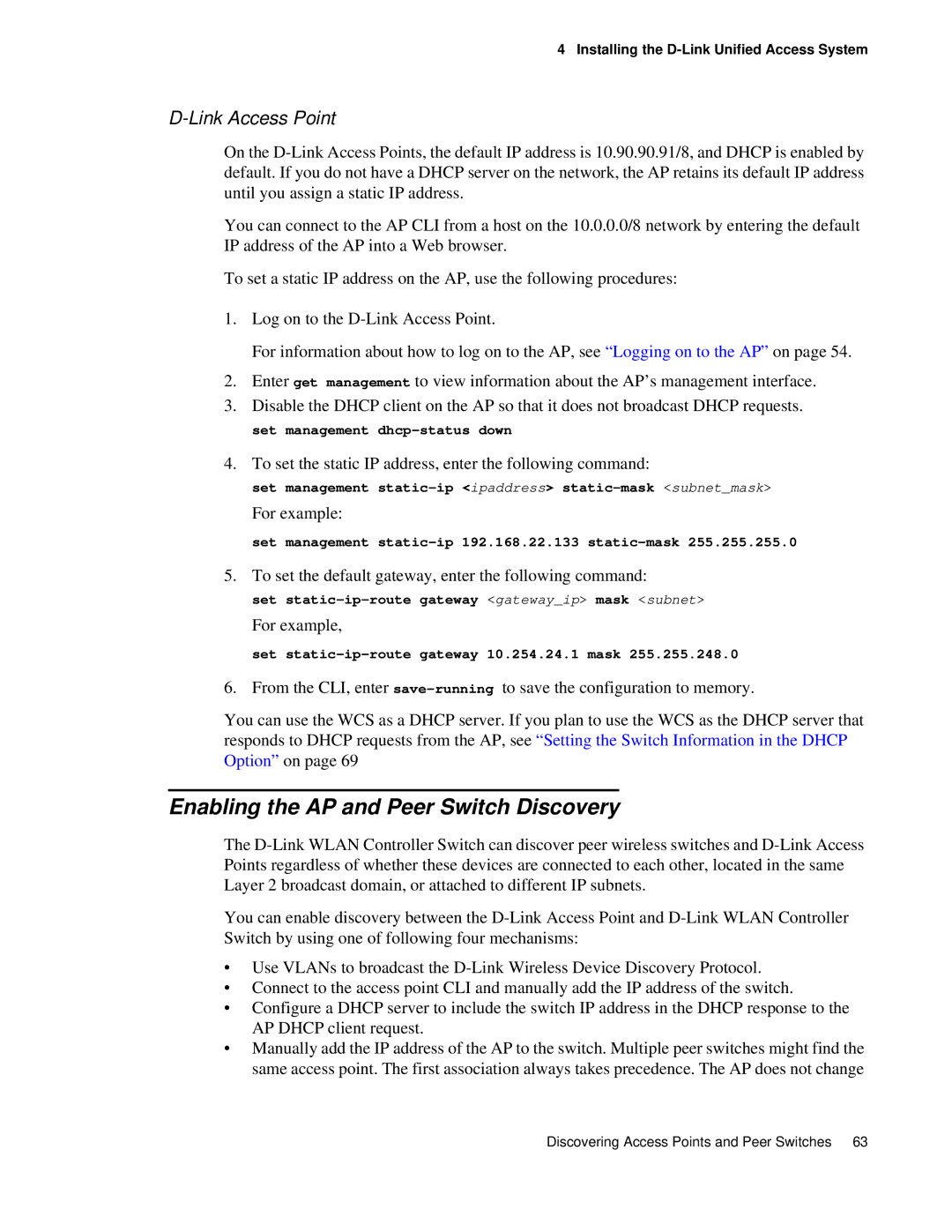 D-Link DWS 3000 user manual Enabling the AP and Peer Switch Discovery, Link Access Point 