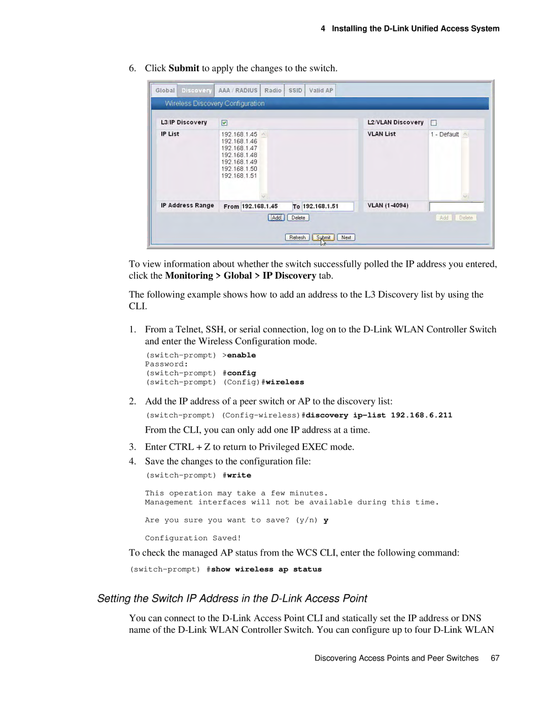 D-Link DWS 3000 user manual Setting the Switch IP Address in the D-Link Access Point 