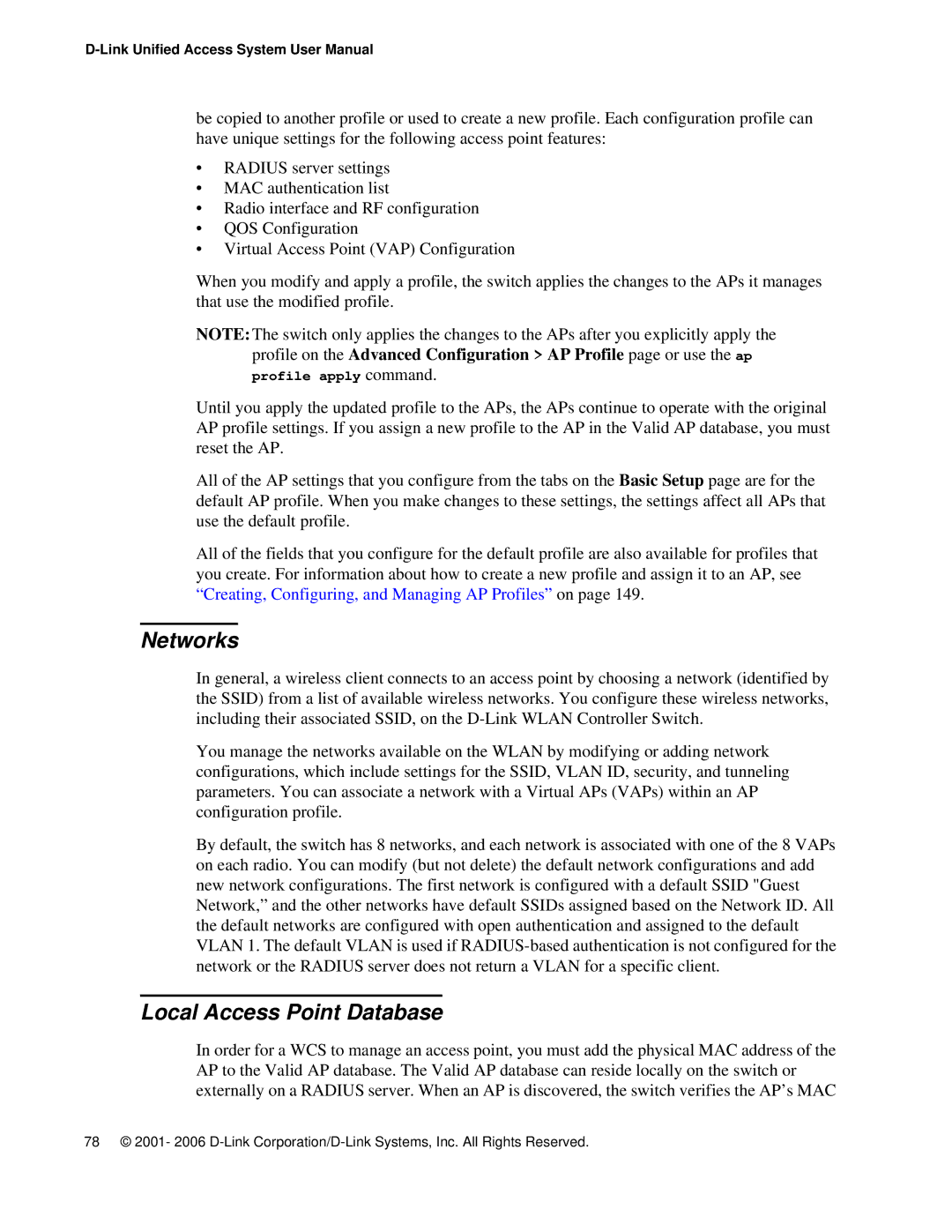 D-Link DWS 3000 user manual Networks, Local Access Point Database 