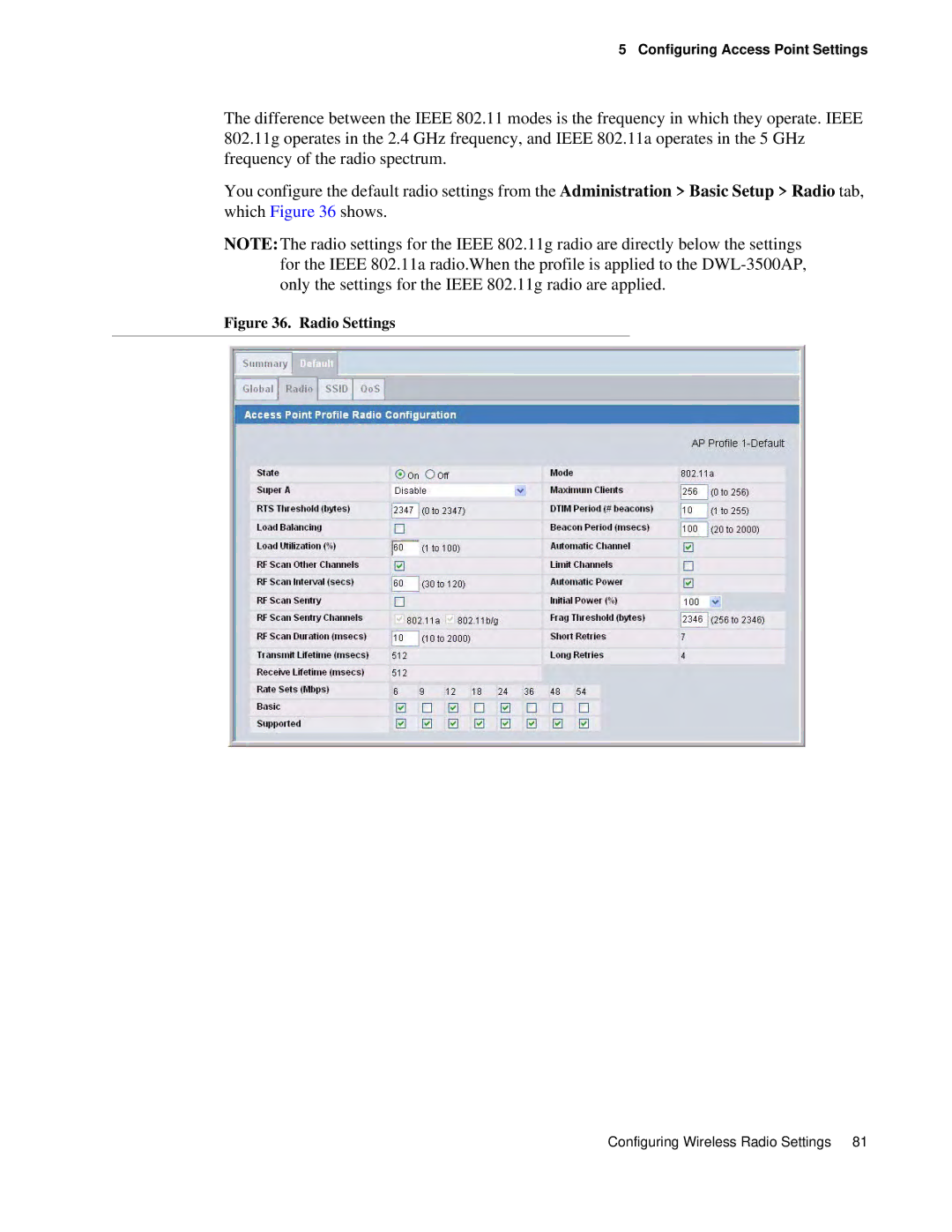 D-Link DWS 3000 user manual Radio Settings 