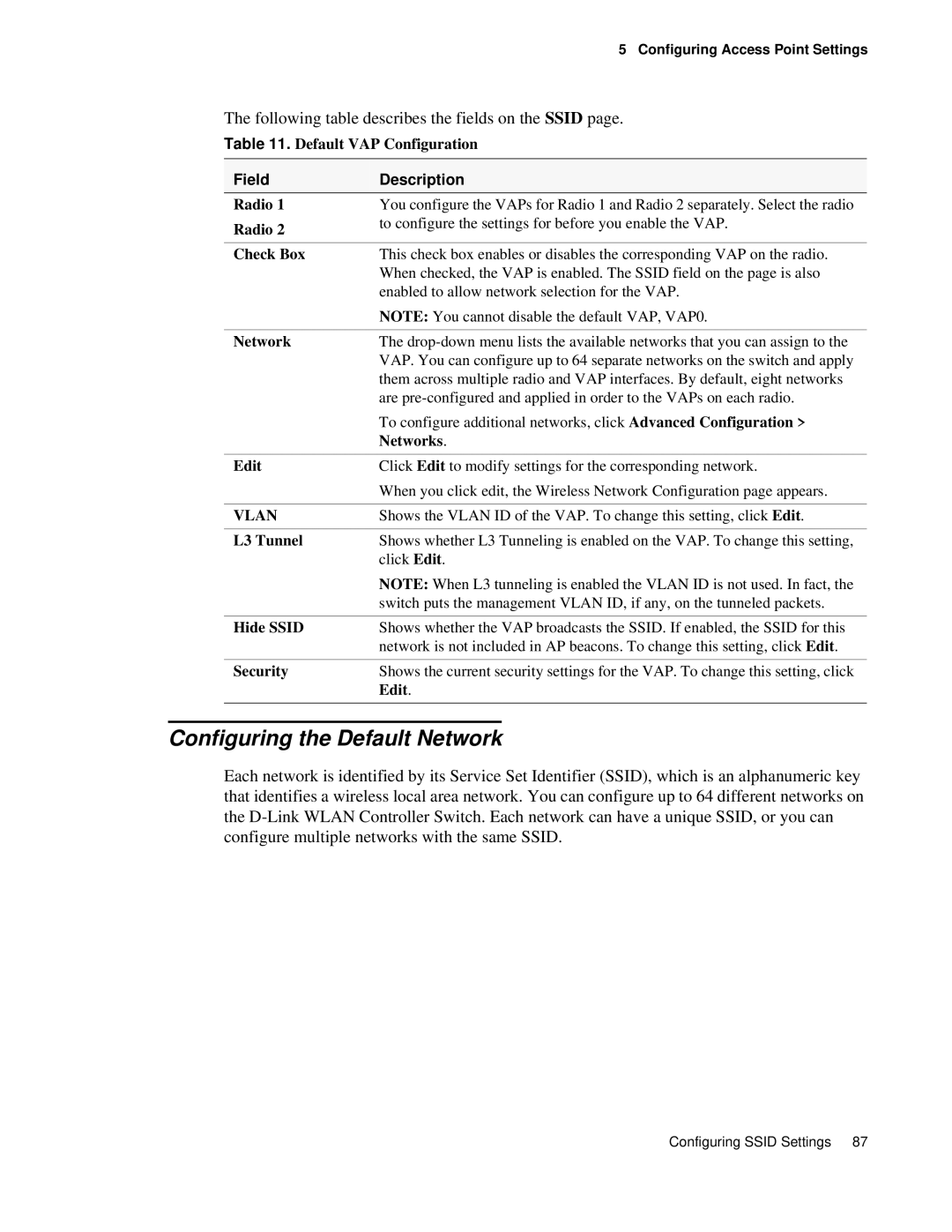 D-Link DWS 3000 user manual Configuring the Default Network 