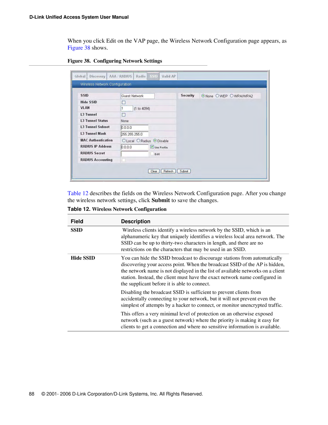 D-Link DWS 3000 user manual Configuring Network Settings, Wireless Network Configuration 