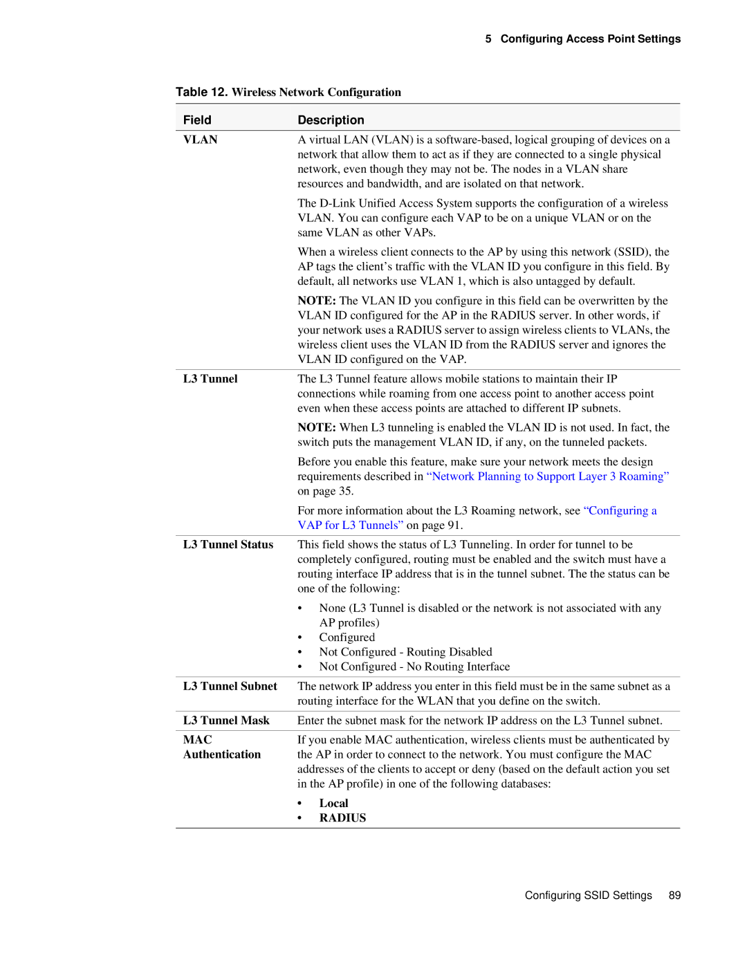 D-Link DWS 3000 user manual L3 Tunnel Status, L3 Tunnel Subnet, L3 Tunnel Mask, Authentication, Local 