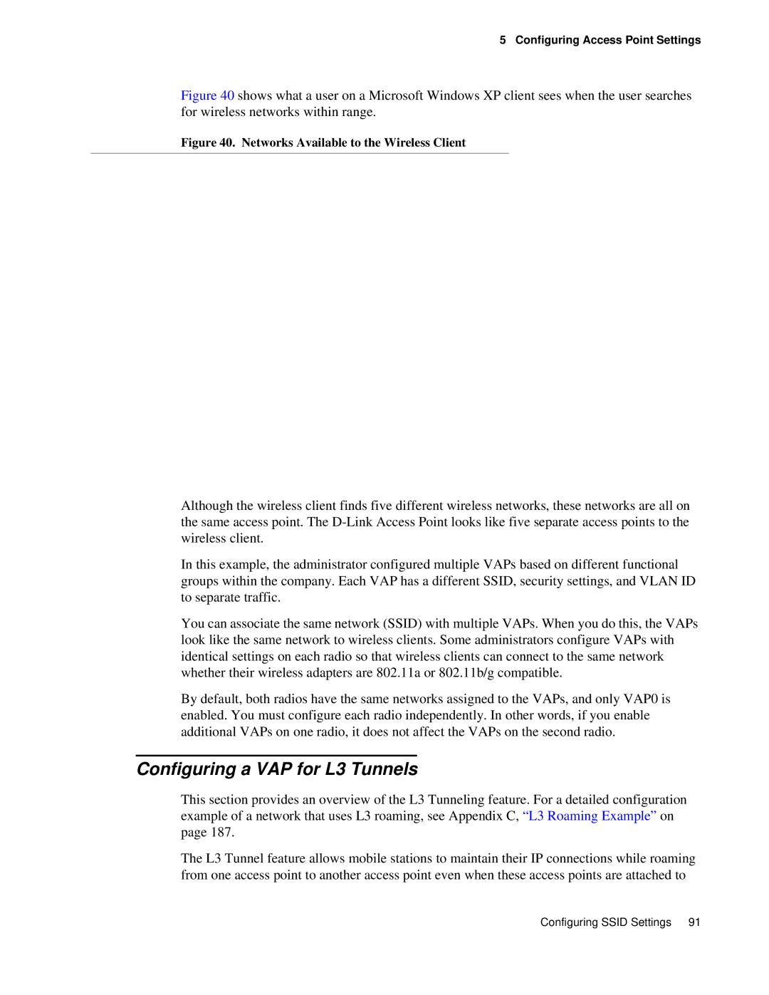 D-Link DWS 3000 user manual Configuring a VAP for L3 Tunnels, Networks Available to the Wireless Client 