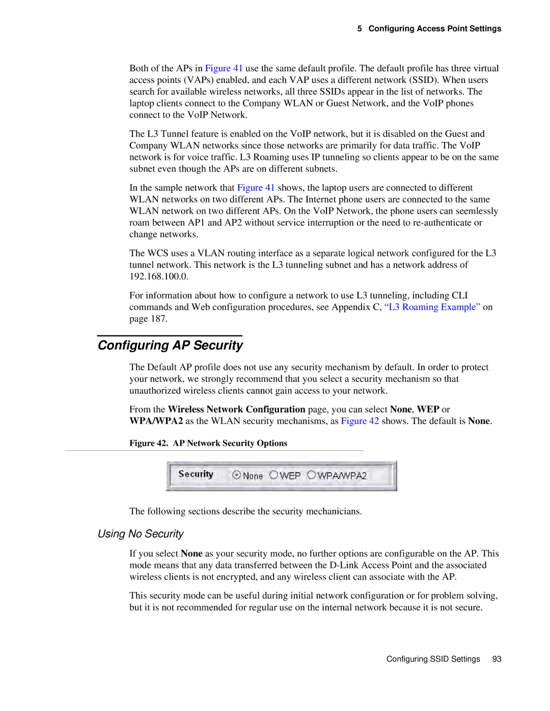 D-Link DWS 3000 user manual Configuring AP Security, Using No Security 