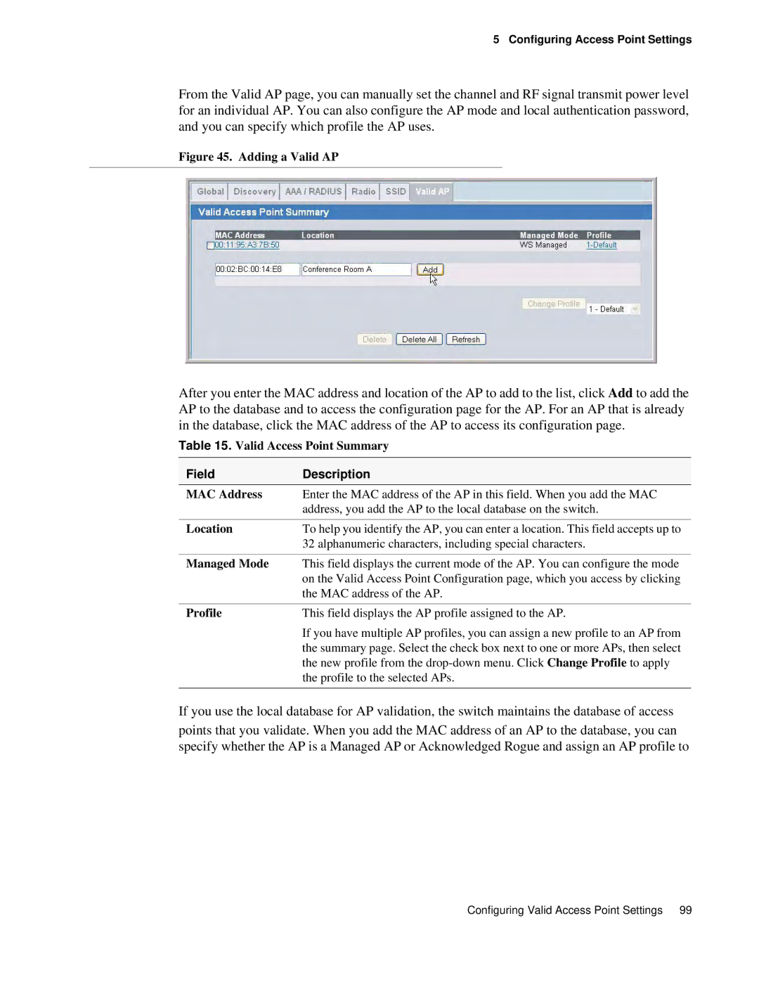 D-Link DWS 3000 user manual Valid Access Point Summary, Location, Managed Mode, Profile 