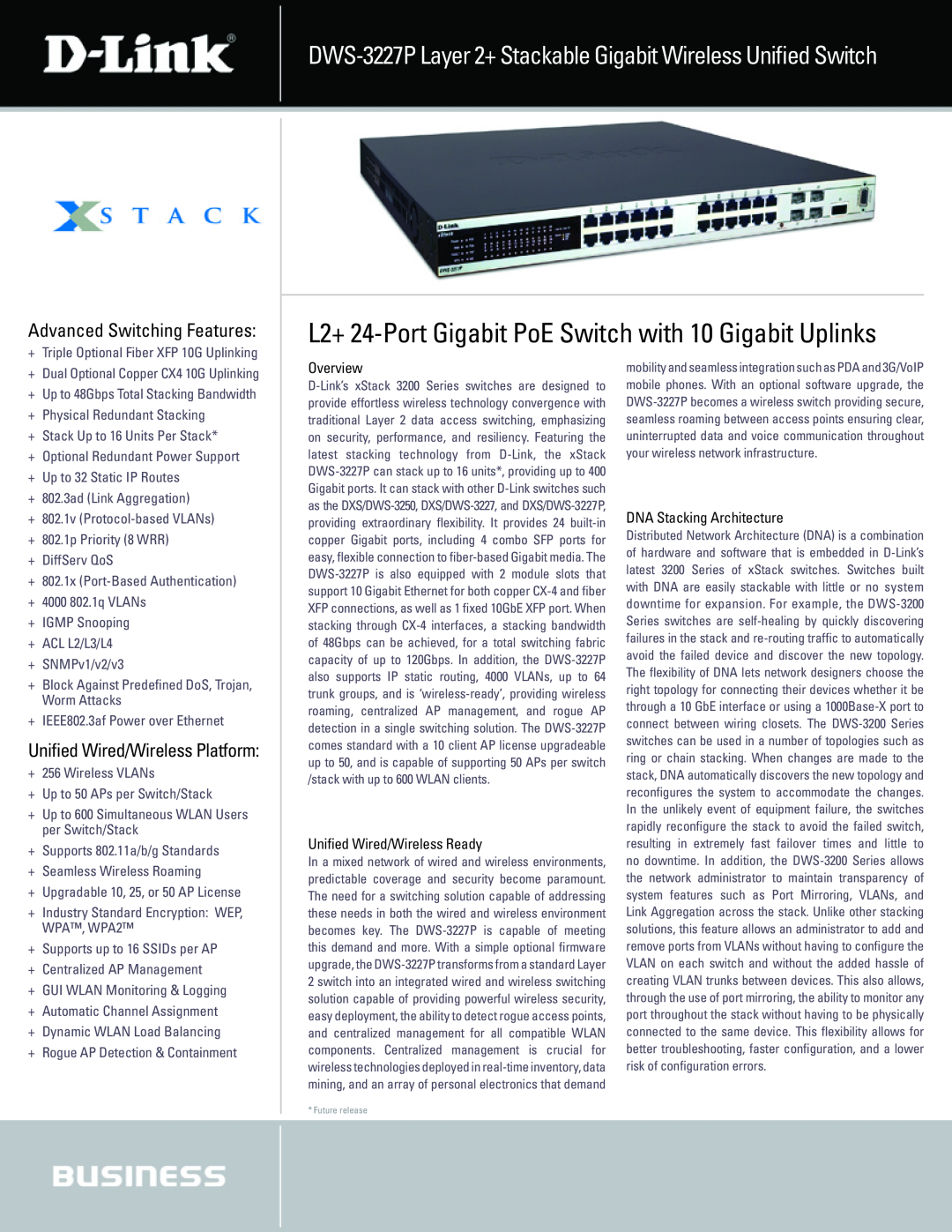 D-Link DWS-3227 manual L2+ 24-Port Gigabit PoE Switch with 10 Gigabit Uplinks, Advanced Switching Features 