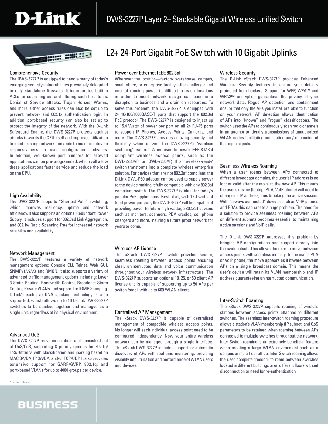 D-Link DWS-3227 manual L2+ 24-Port Gigabit PoE Switch with 10 Gigabit Uplinks, Comprehensive Security 