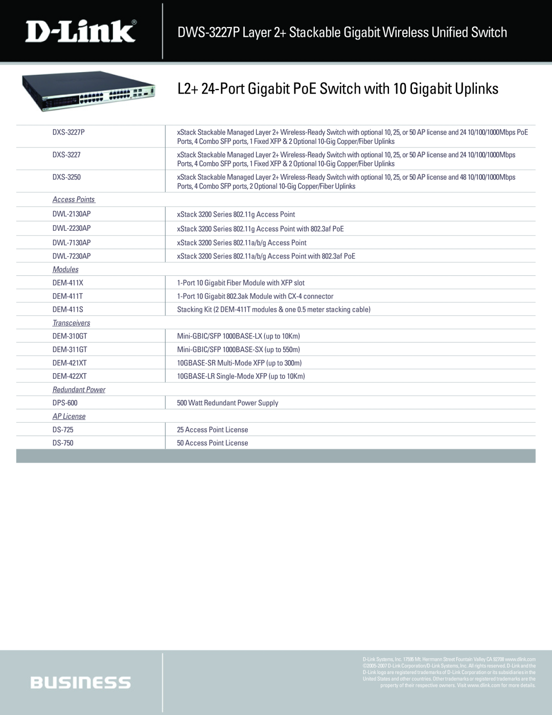 D-Link DWS-3227 L2+ 24-Port Gigabit PoE Switch with 10 Gigabit Uplinks, Access Points, Modules, Transceivers, AP License 