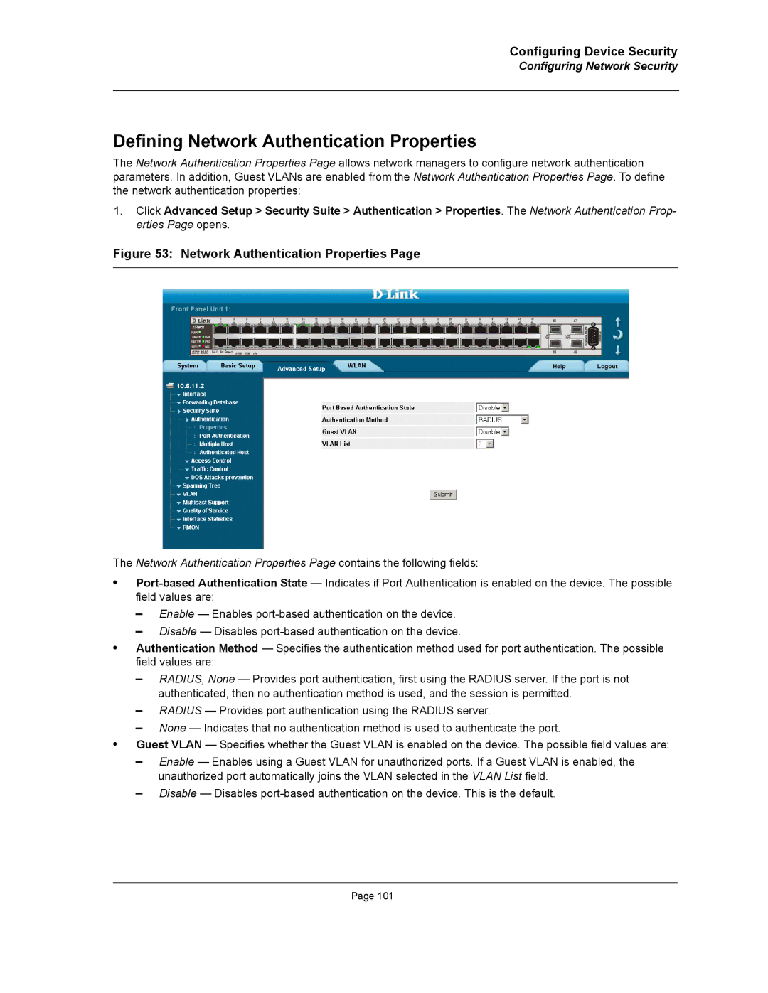 D-Link DWS/DXS-3200 manual Defining Network Authentication Properties 