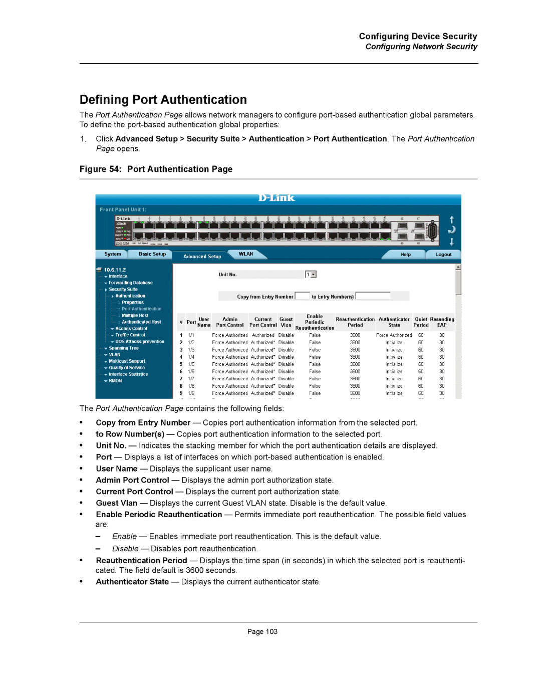 D-Link DWS/DXS-3200 manual Defining Port Authentication 