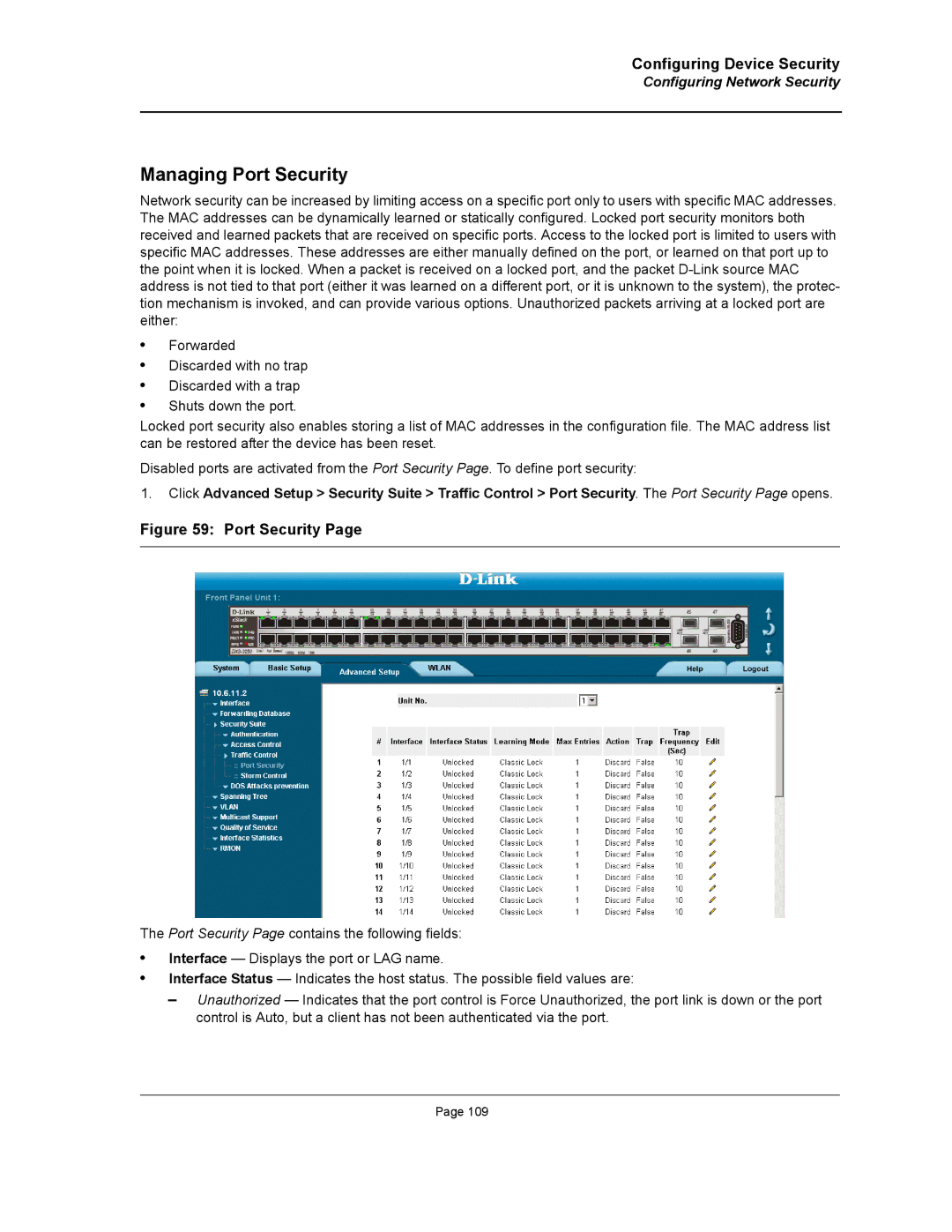 D-Link DWS/DXS-3200 manual Managing Port Security 