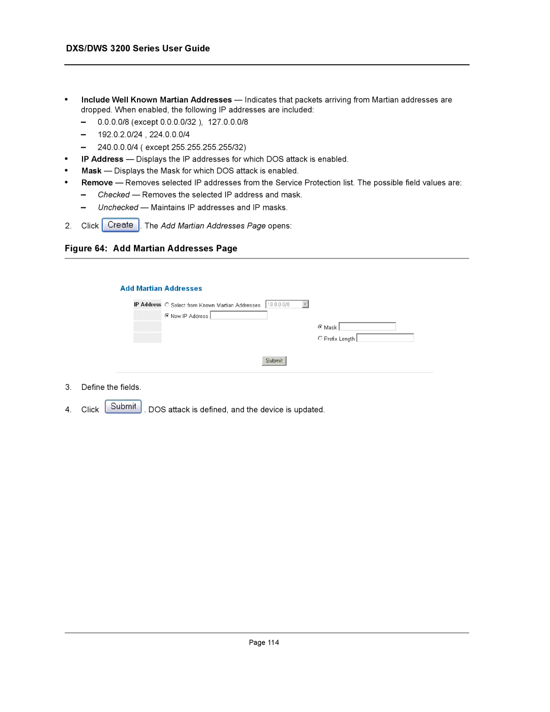 D-Link DWS/DXS-3200 manual Click . The Add Martian Addresses Page opens 