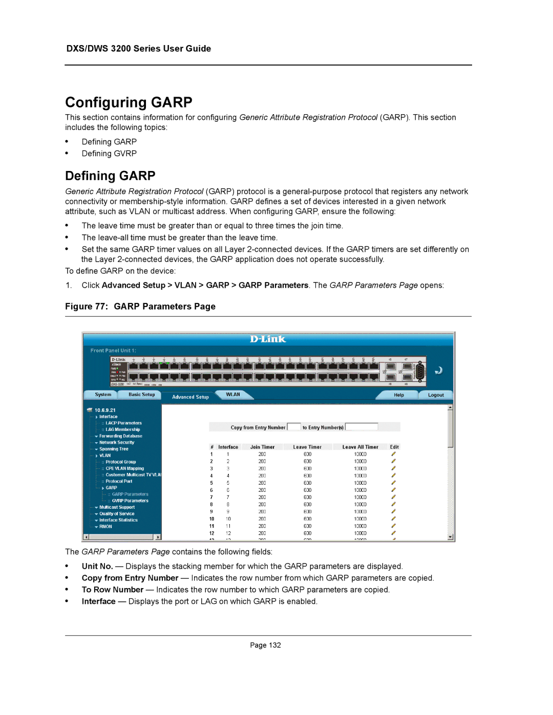 D-Link DWS/DXS-3200 manual Configuring Garp, Defining Garp 