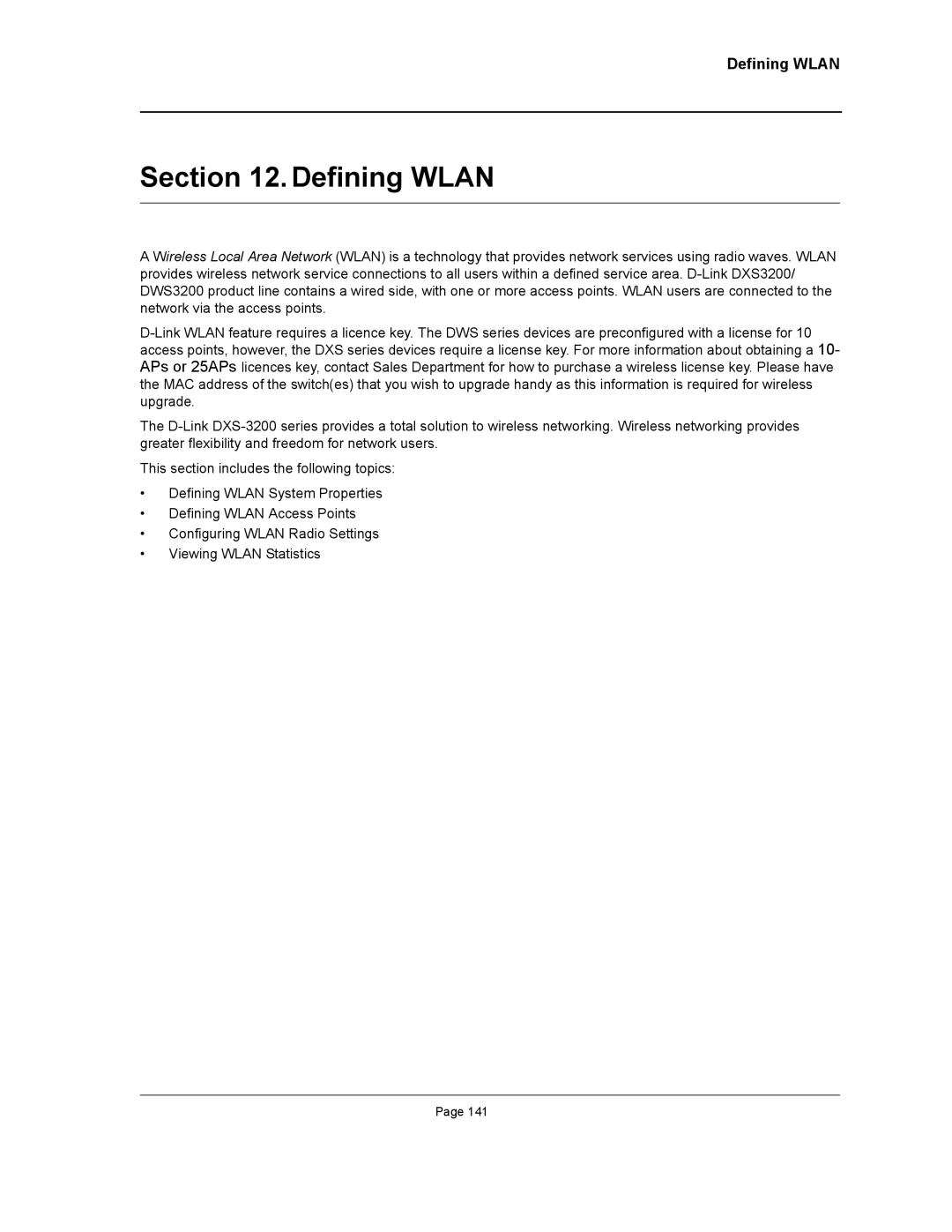 D-Link DWS/DXS-3200 manual Defining Wlan 