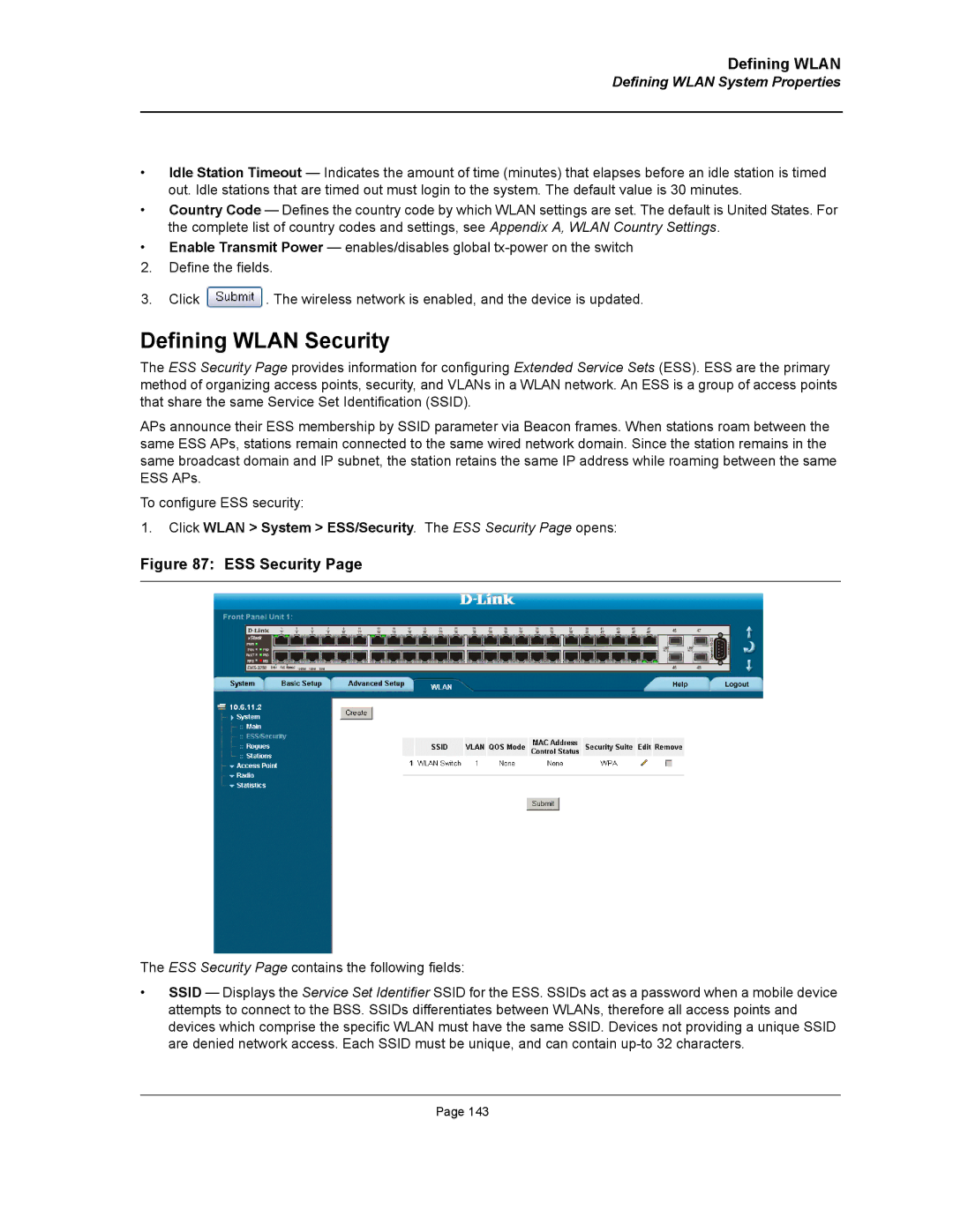 D-Link DWS/DXS-3200 manual Defining Wlan Security, Defining Wlan System Properties 