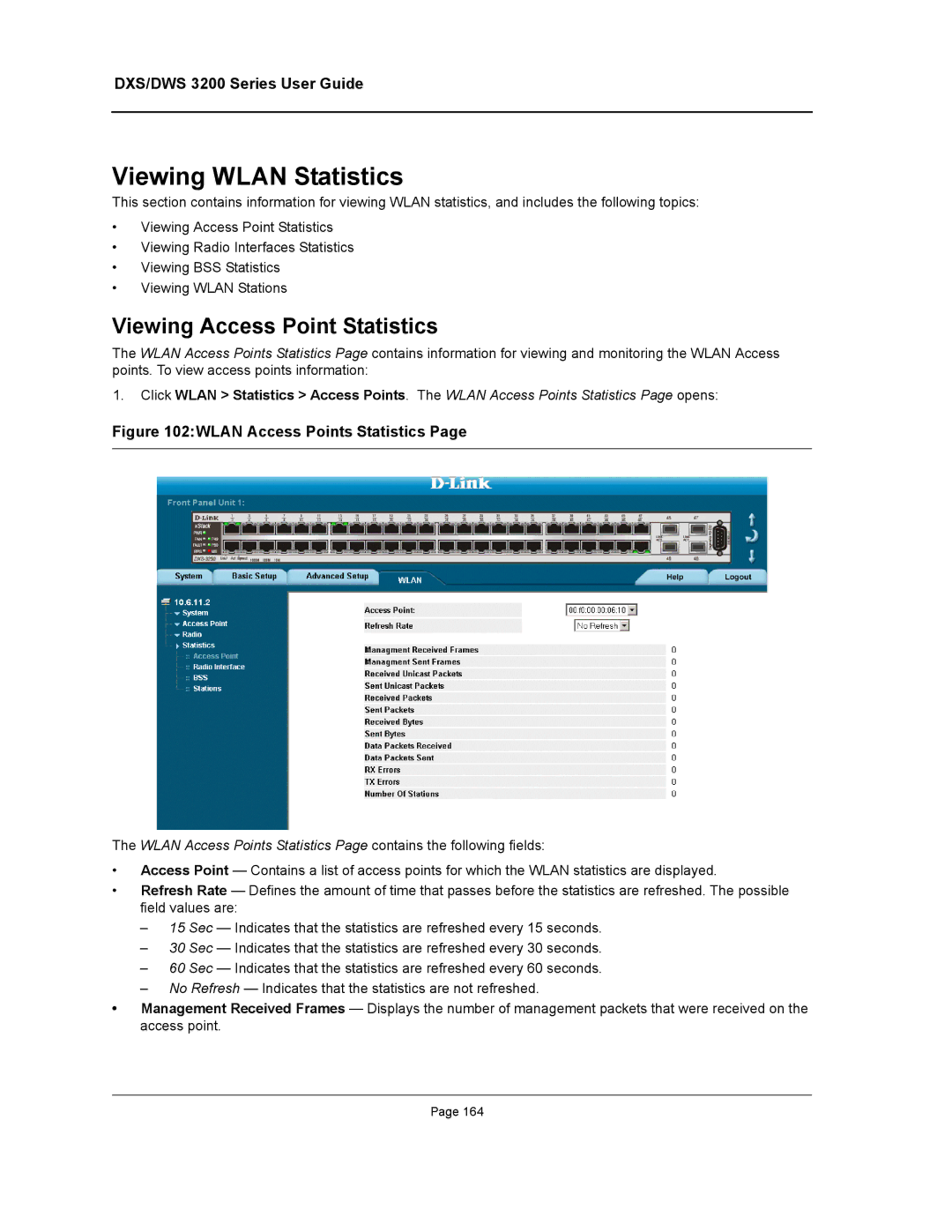 D-Link DWS/DXS-3200 manual Viewing Wlan Statistics, Viewing Access Point Statistics 