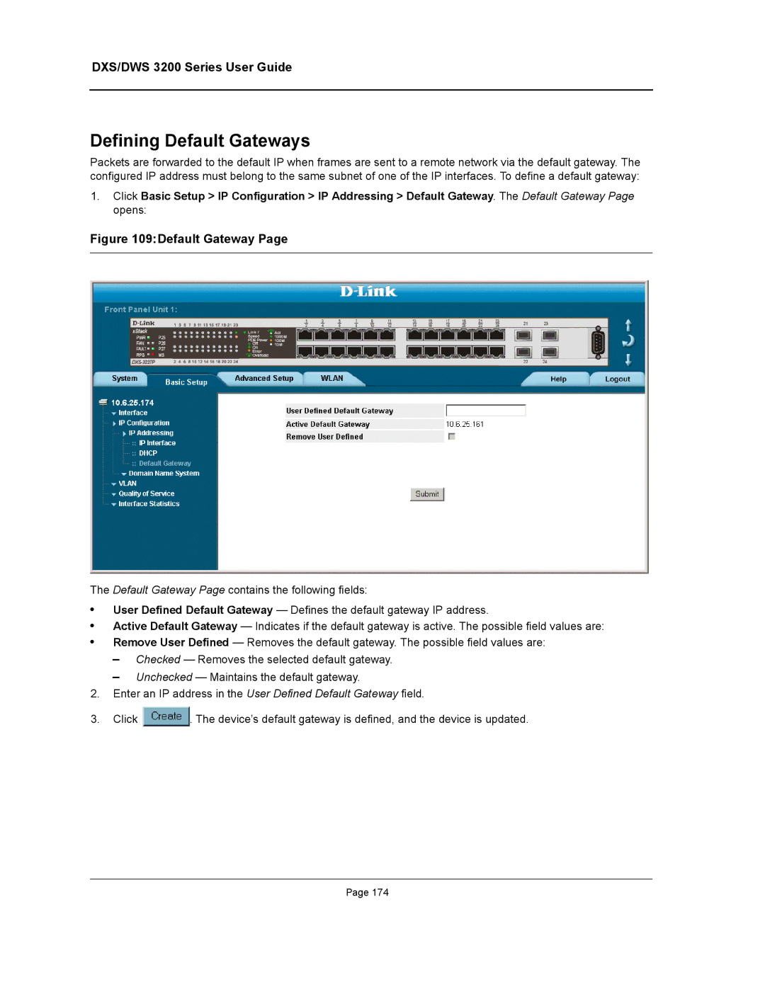 D-Link DWS/DXS-3200 manual Defining Default Gateways 