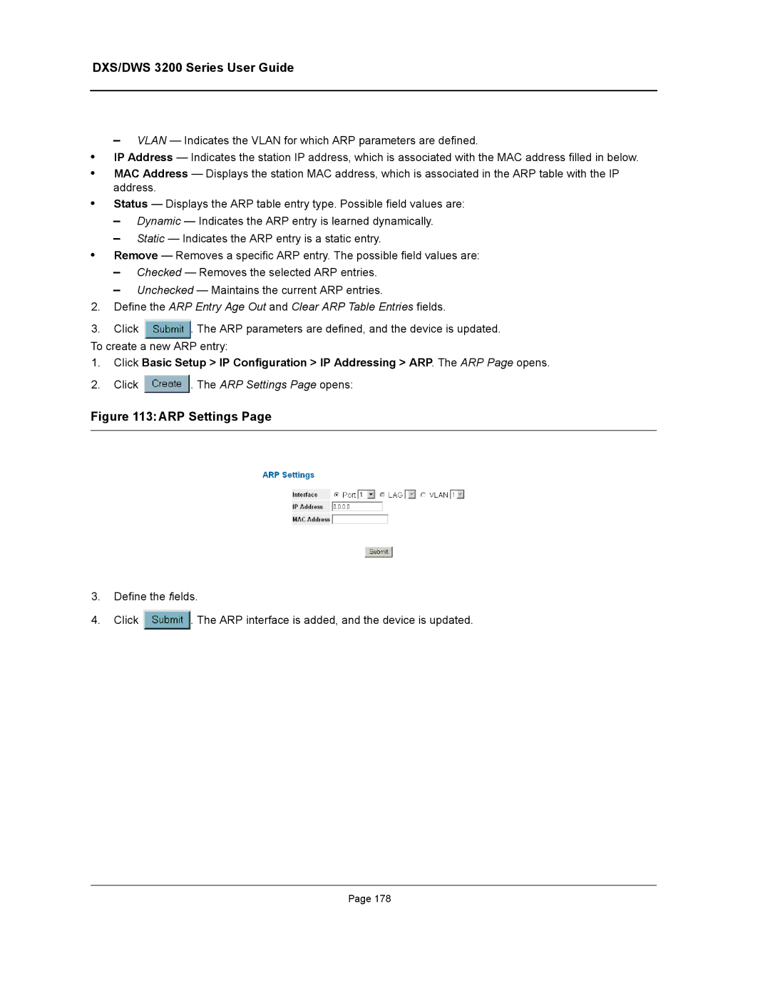 D-Link DWS/DXS-3200 manual ARP Settings 