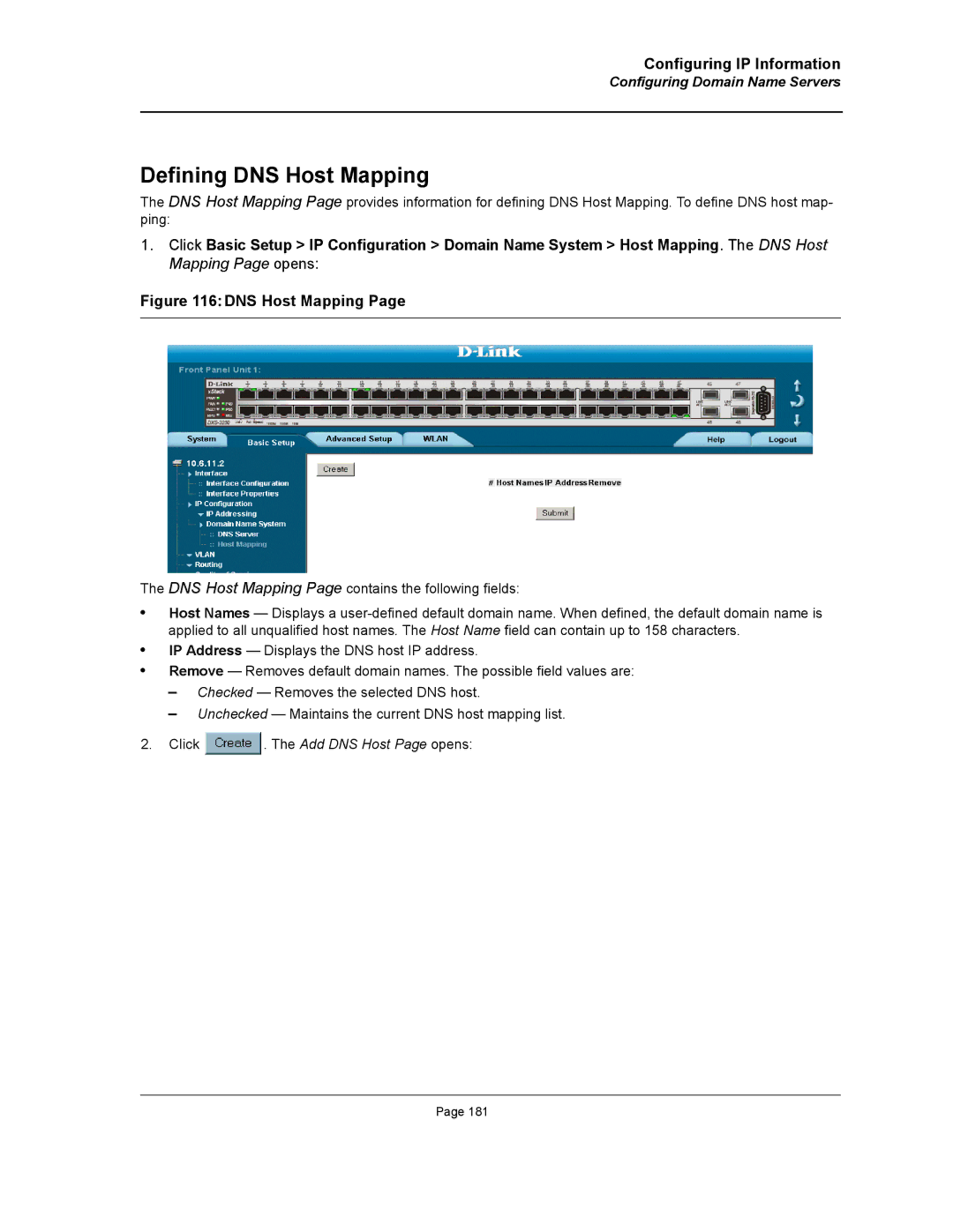 D-Link DWS/DXS-3200 manual Defining DNS Host Mapping 