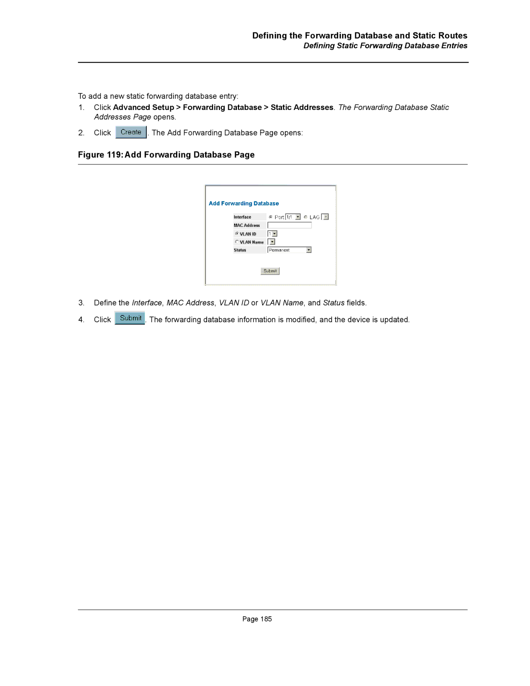 D-Link DWS/DXS-3200 manual Add Forwarding Database, Defining Static Forwarding Database Entries 