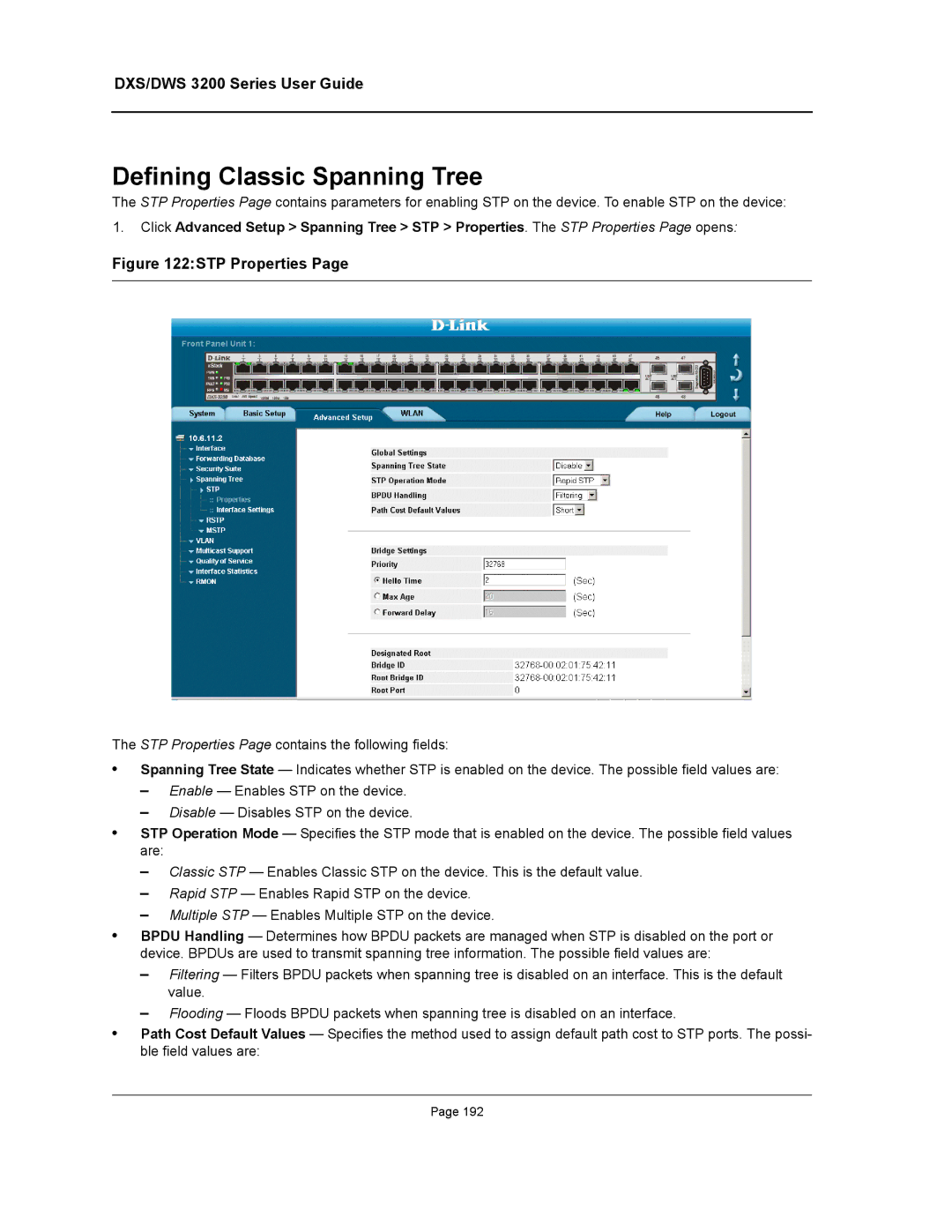 D-Link DWS/DXS-3200 manual Defining Classic Spanning Tree, STP Properties 