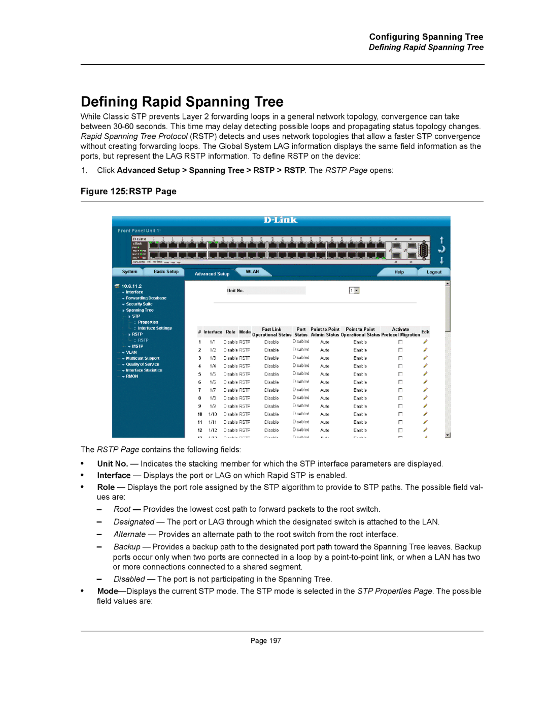 D-Link DWS/DXS-3200 manual Defining Rapid Spanning Tree 