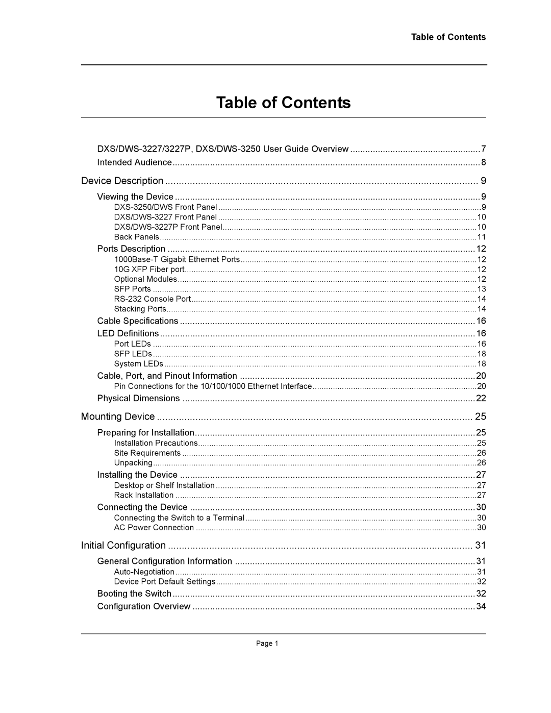 D-Link DWS/DXS-3200 manual Table of Contents 