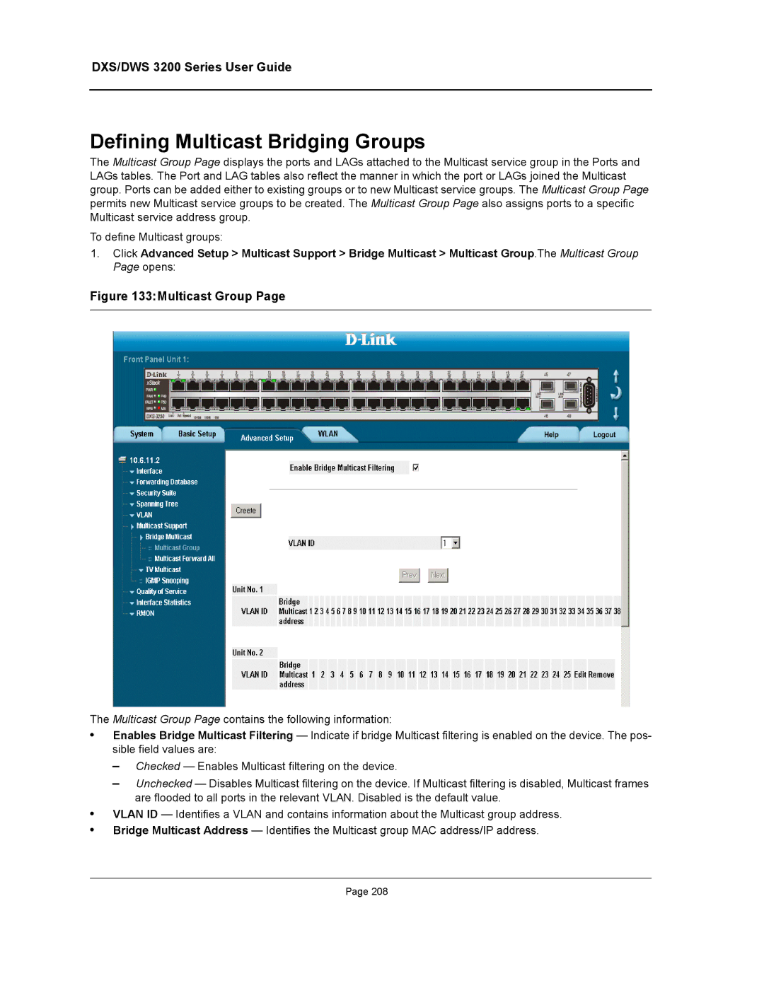 D-Link DWS/DXS-3200 manual Defining Multicast Bridging Groups, Multicast Group 