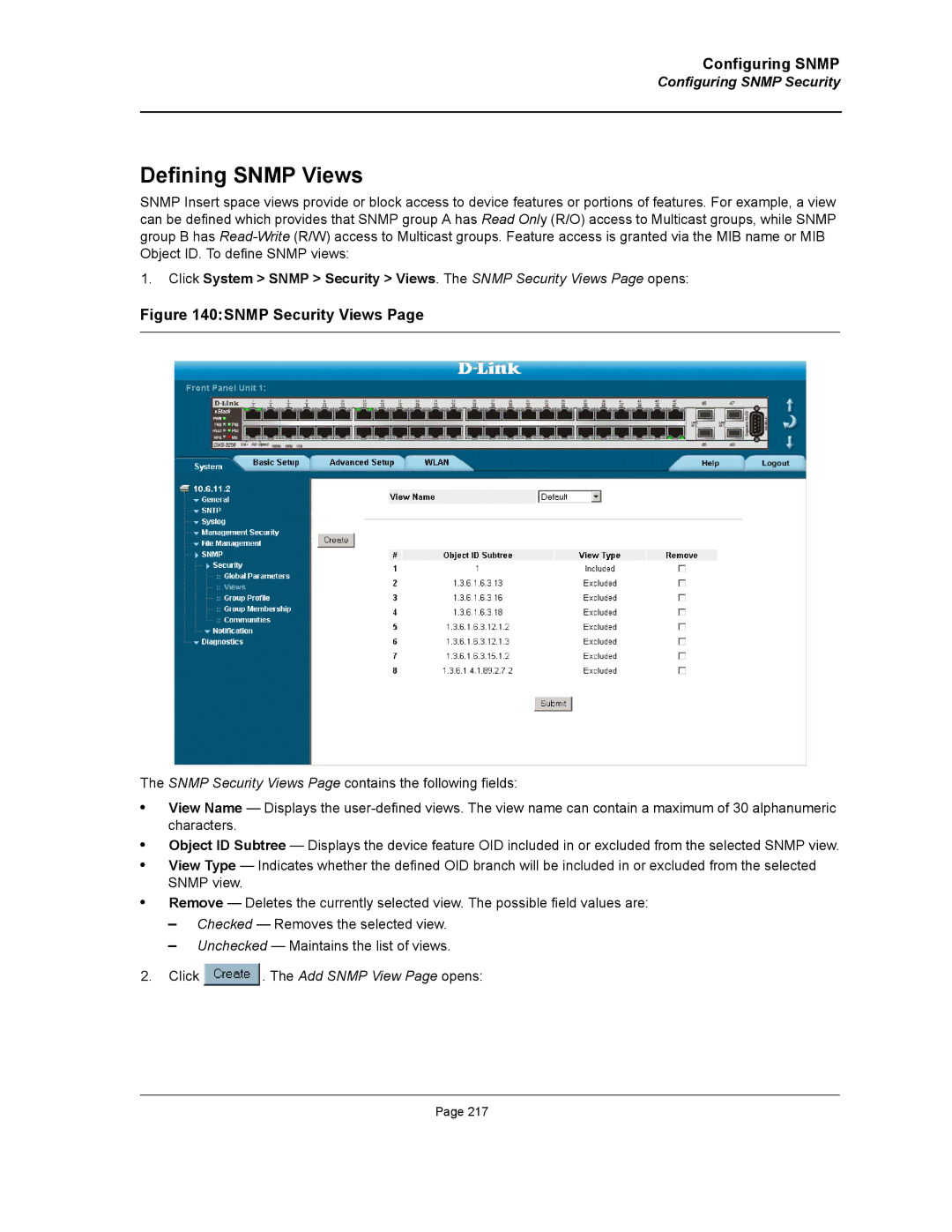 D-Link DWS/DXS-3200 manual Defining Snmp Views, Configuring Snmp Security 