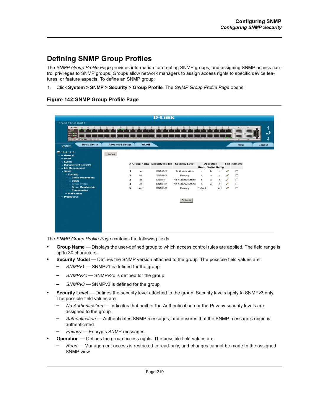 D-Link DWS/DXS-3200 manual Defining Snmp Group Profiles 