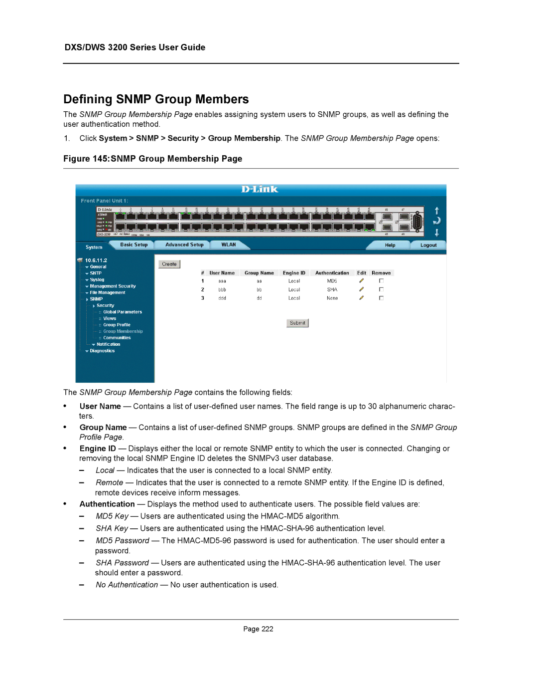 D-Link DWS/DXS-3200 manual Defining Snmp Group Members, Snmp Group Membership 