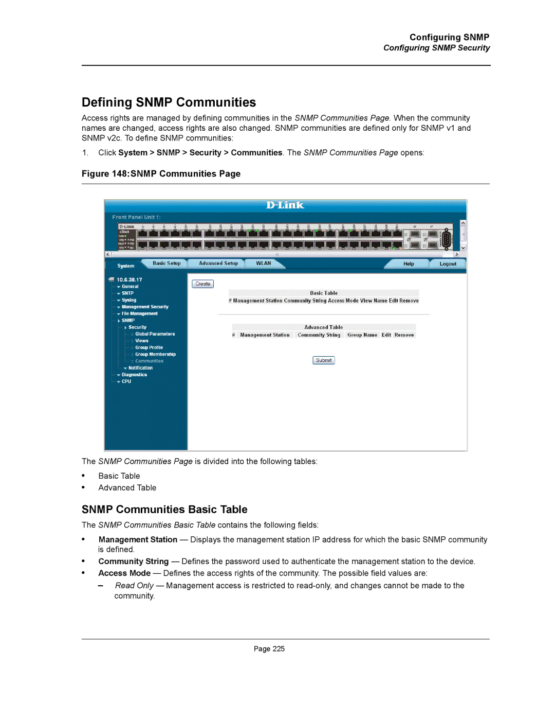 D-Link DWS/DXS-3200 manual Defining Snmp Communities, Snmp Communities Basic Table 