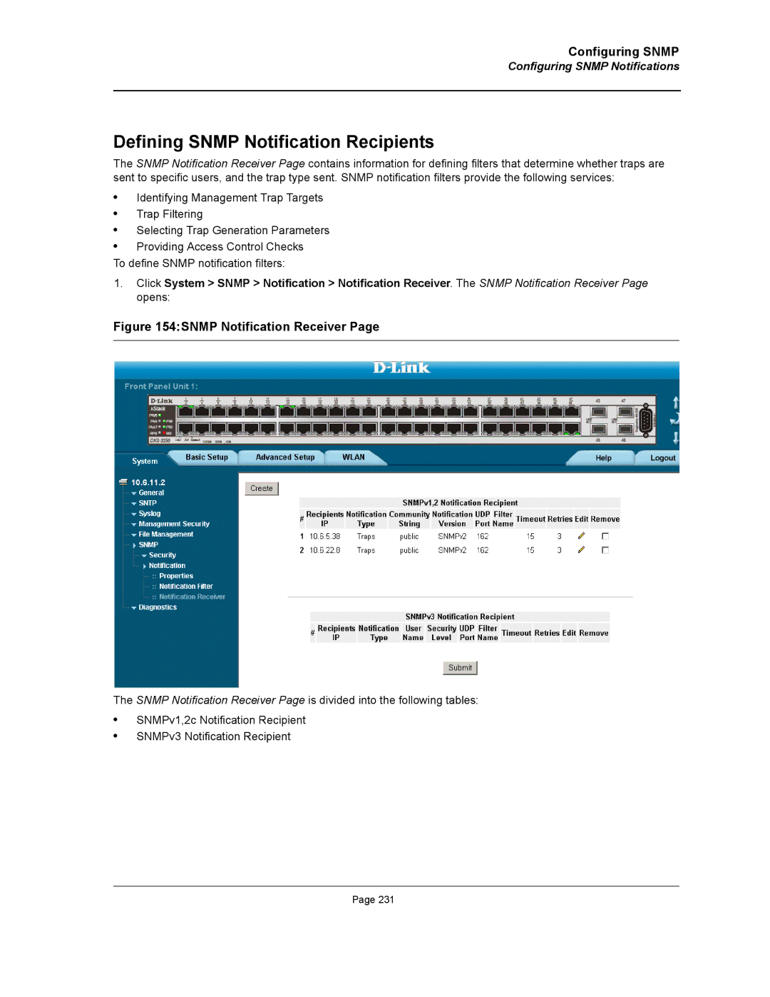 D-Link DWS/DXS-3200 manual Defining Snmp Notification Recipients, Snmp Notification Receiver 