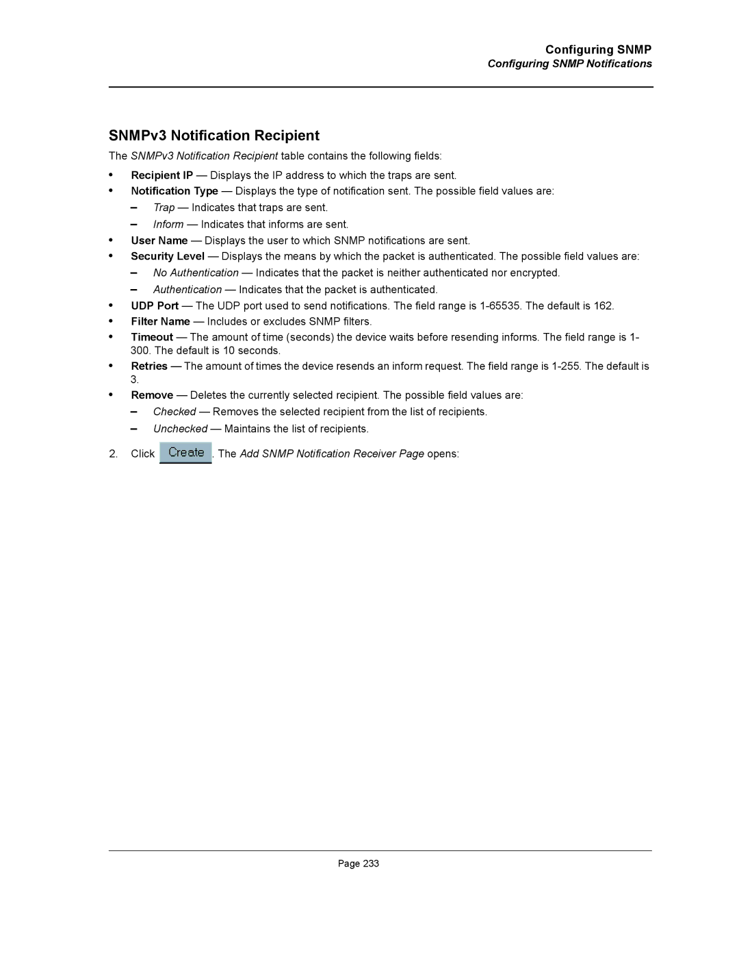 D-Link DWS/DXS-3200 manual SNMPv3 Notification Recipient, Click . The Add Snmp Notification Receiver Page opens 