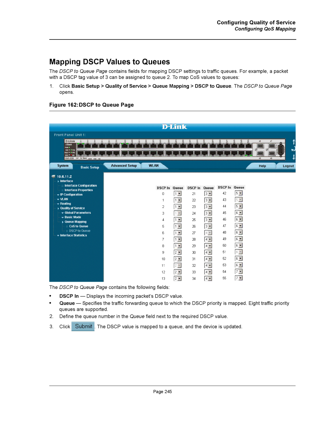 D-Link DWS/DXS-3200 manual Mapping Dscp Values to Queues, Configuring QoS Mapping 