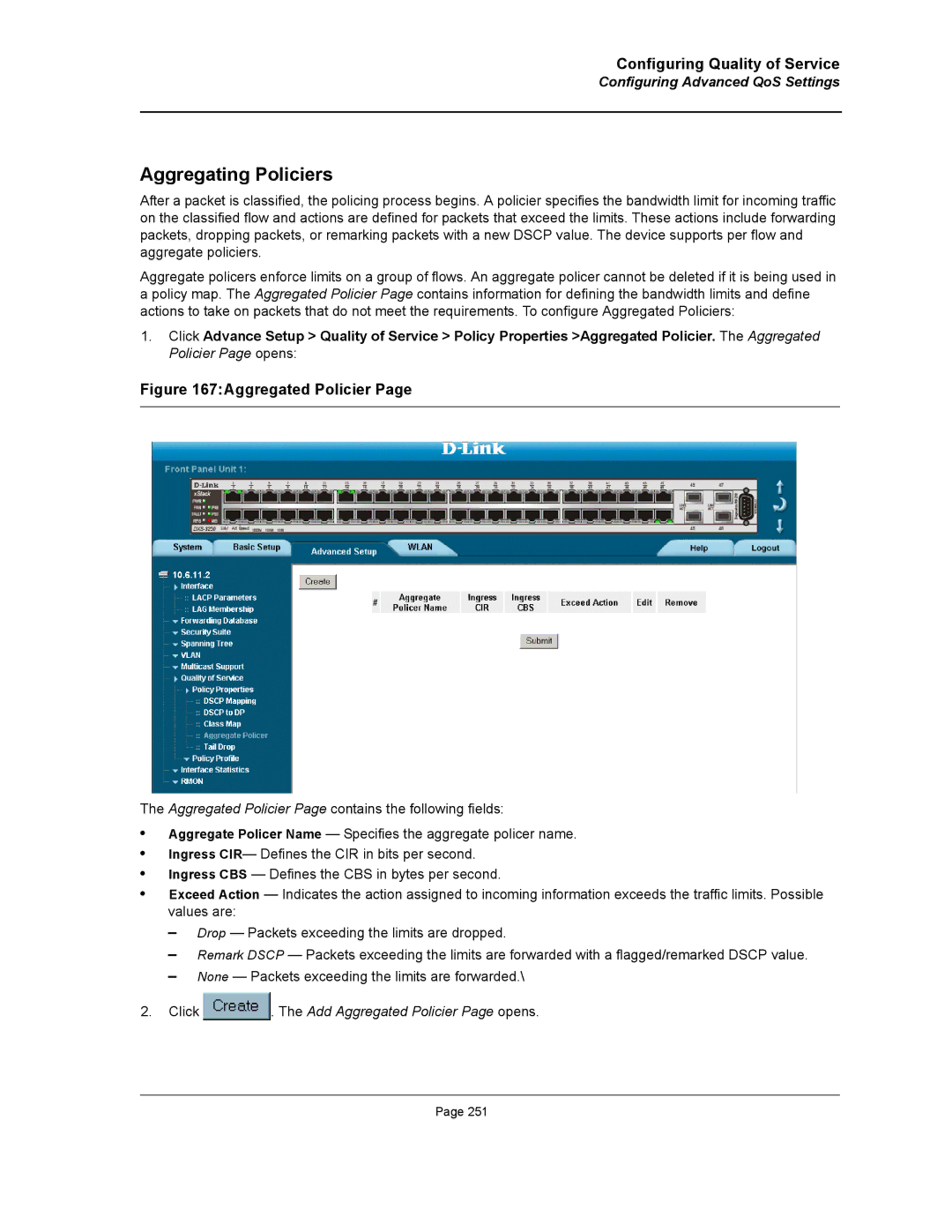 D-Link DWS/DXS-3200 manual Aggregating Policiers, Click . The Add Aggregated Policier Page opens 