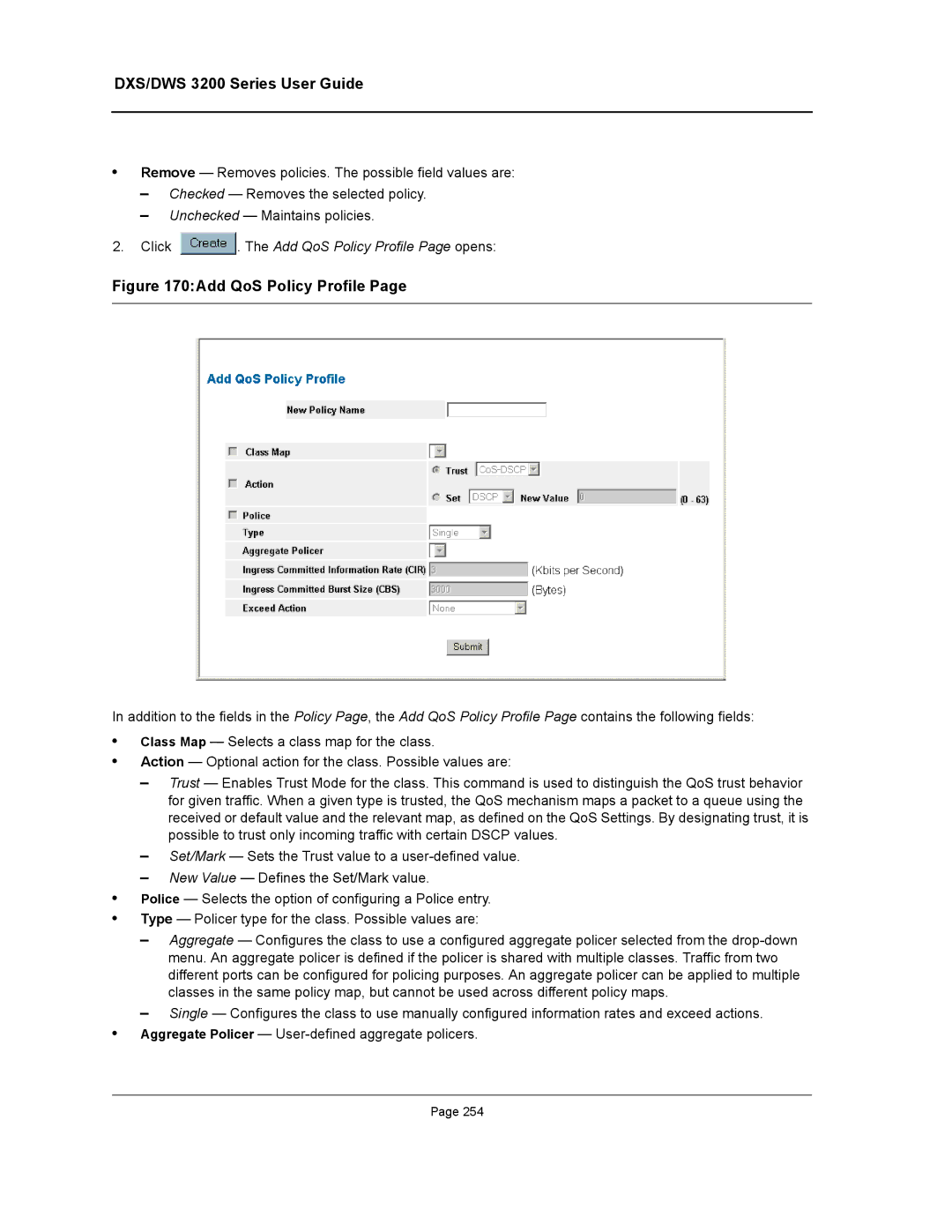 D-Link DWS/DXS-3200 manual Click . The Add QoS Policy Profile Page opens 