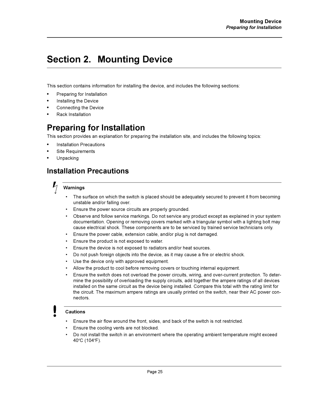 D-Link DWS/DXS-3200 manual Mounting Device, Preparing for Installation, Installation Precautions 