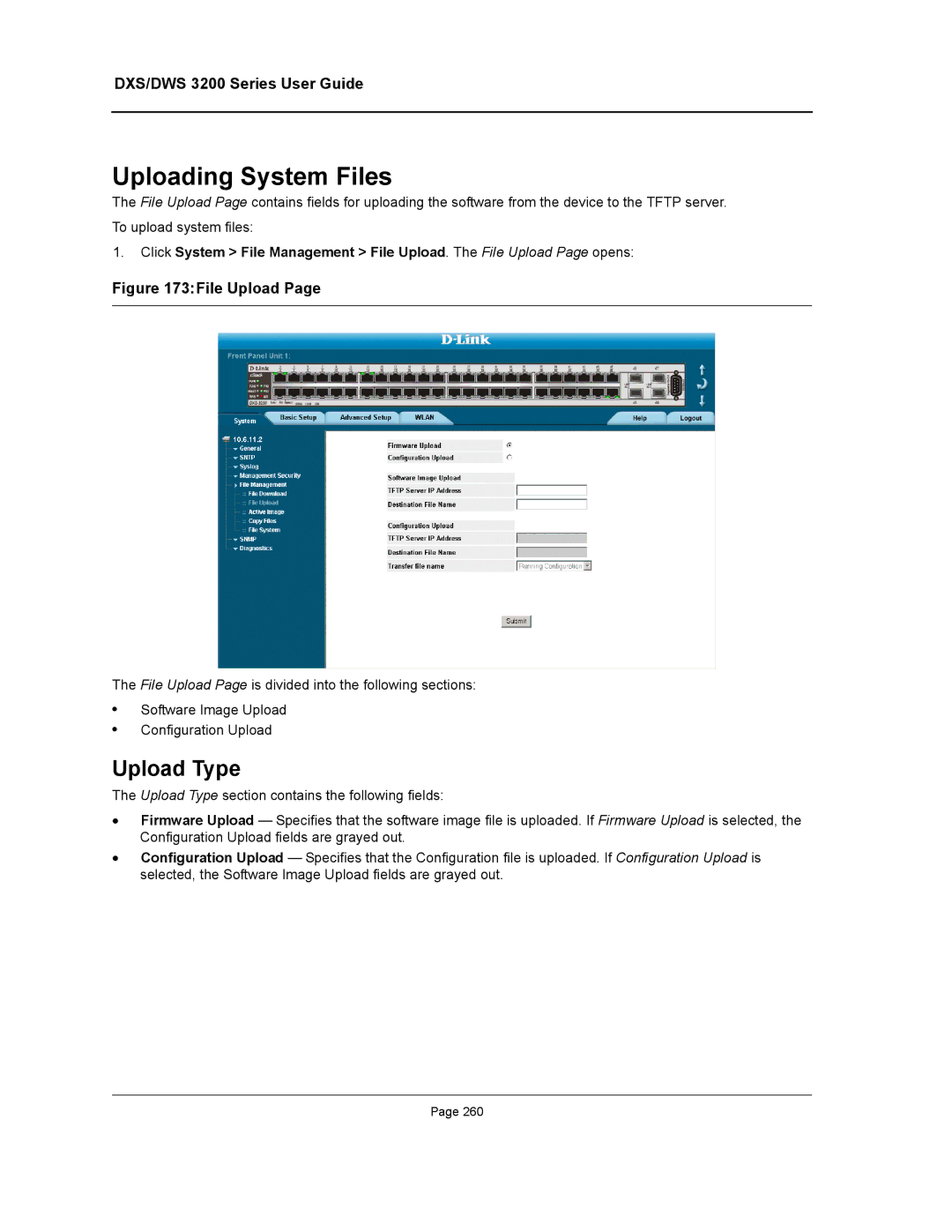 D-Link DWS/DXS-3200 manual Uploading System Files, Upload Type 