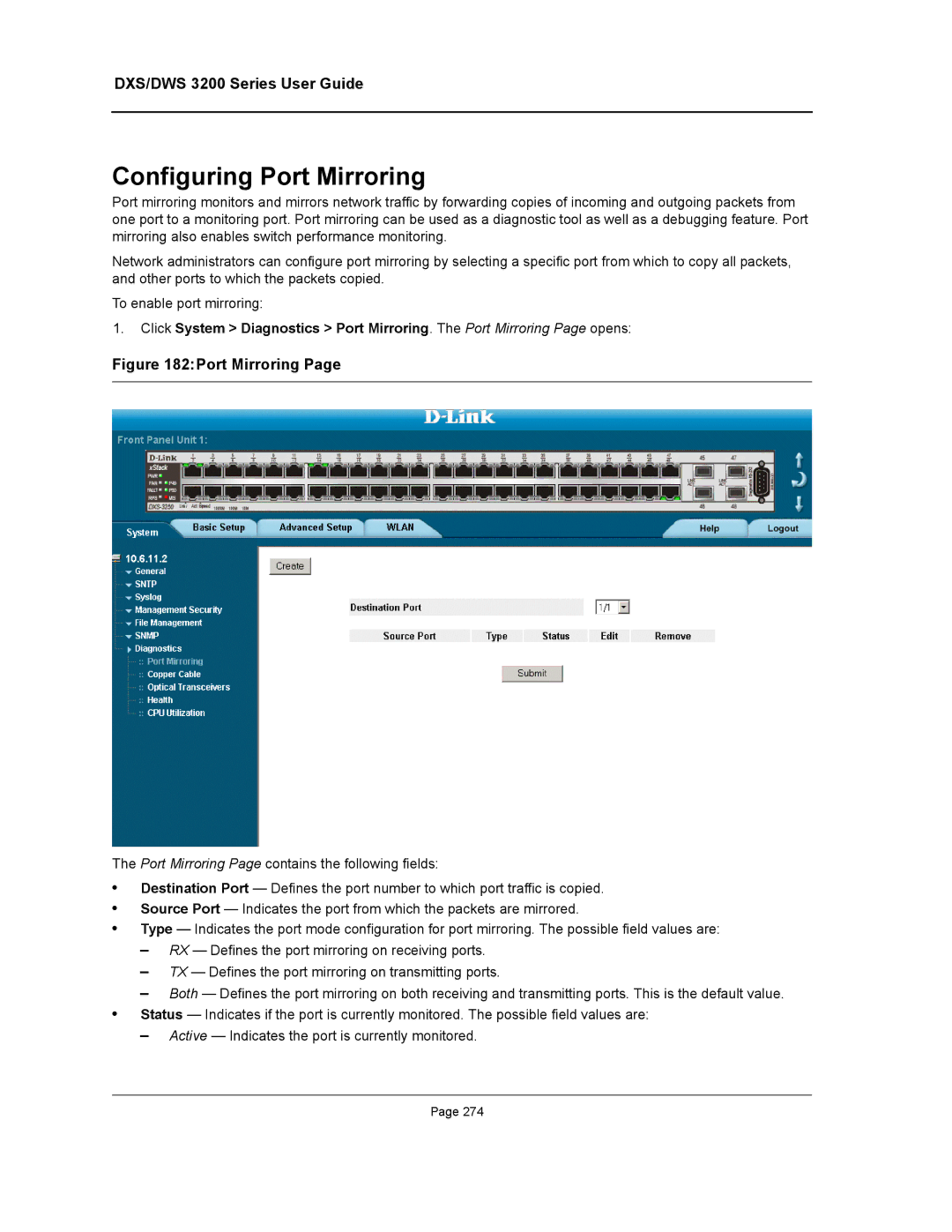 D-Link DWS/DXS-3200 manual Configuring Port Mirroring 