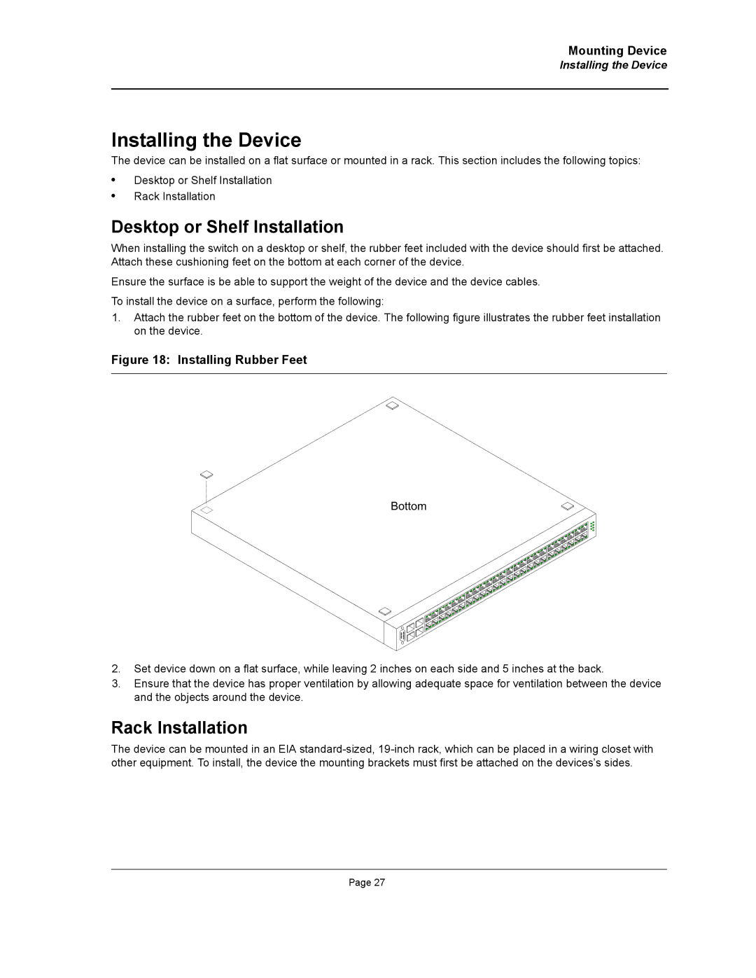 D-Link DWS/DXS-3200 manual Installing the Device, Desktop or Shelf Installation, Rack Installation 