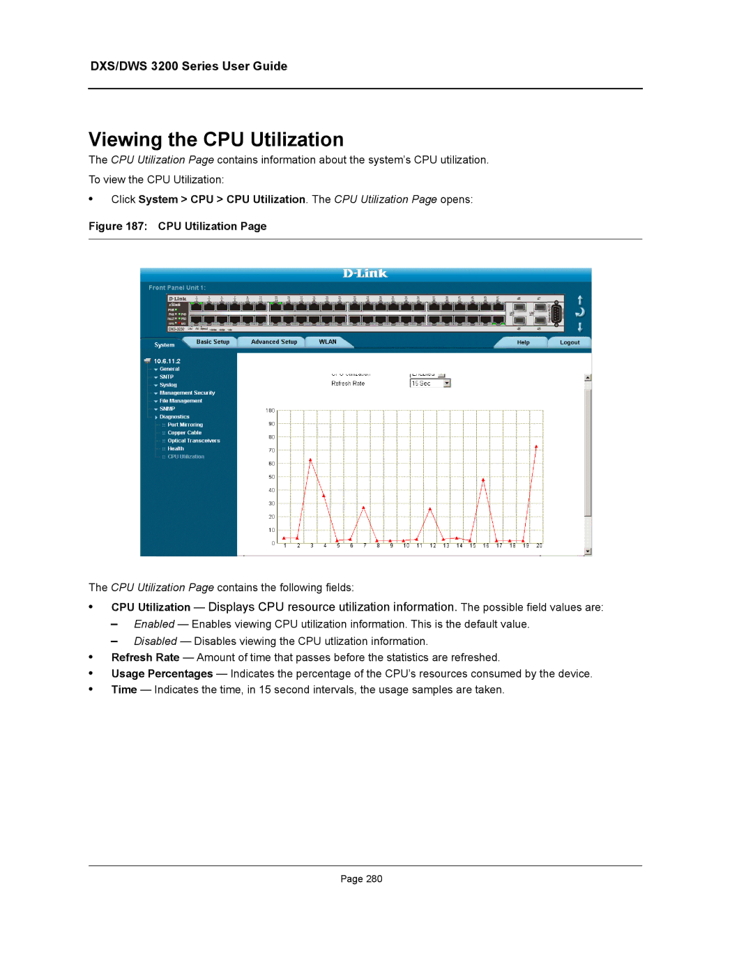 D-Link DWS/DXS-3200 manual Viewing the CPU Utilization 