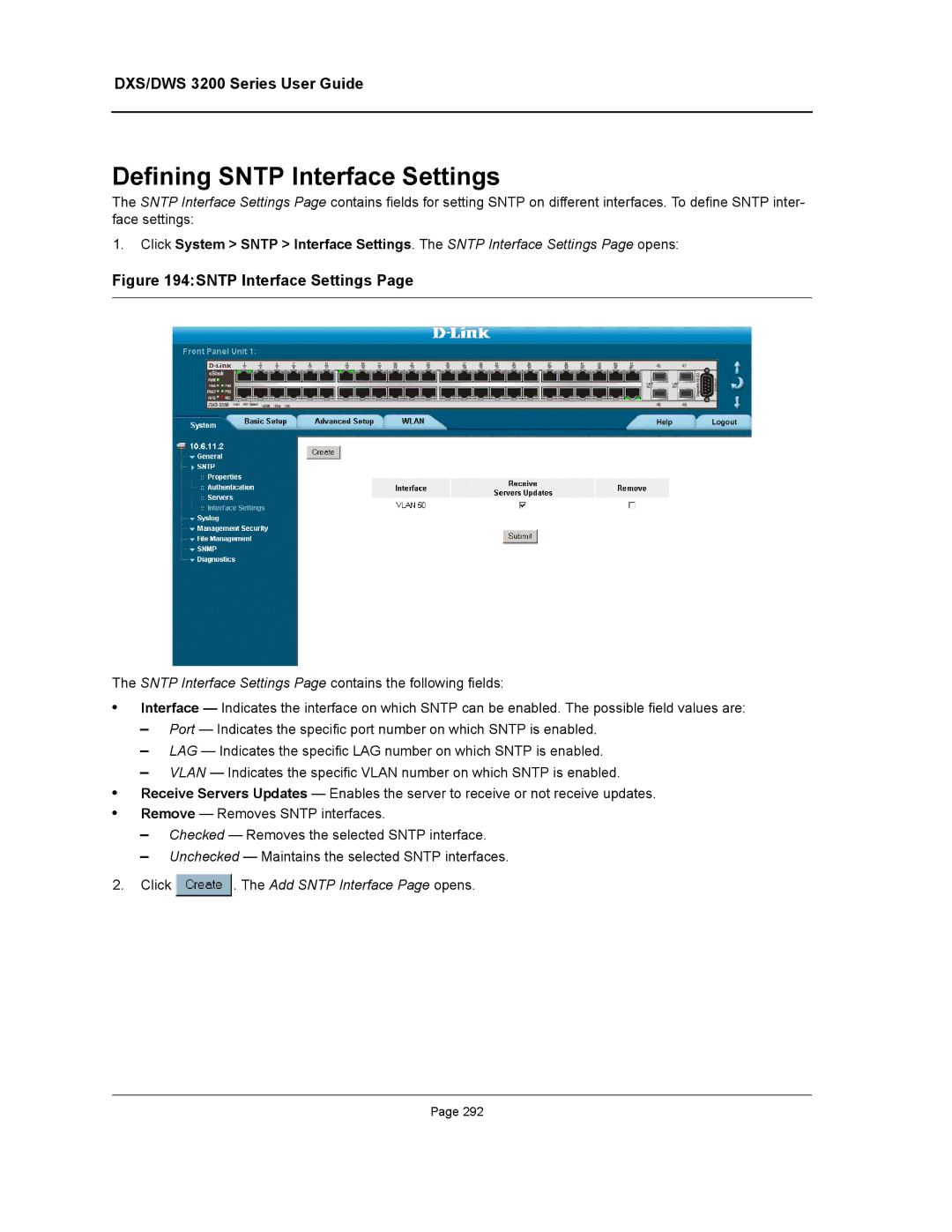 D-Link DWS/DXS-3200 manual Defining Sntp Interface Settings, Click . The Add Sntp Interface Page opens 