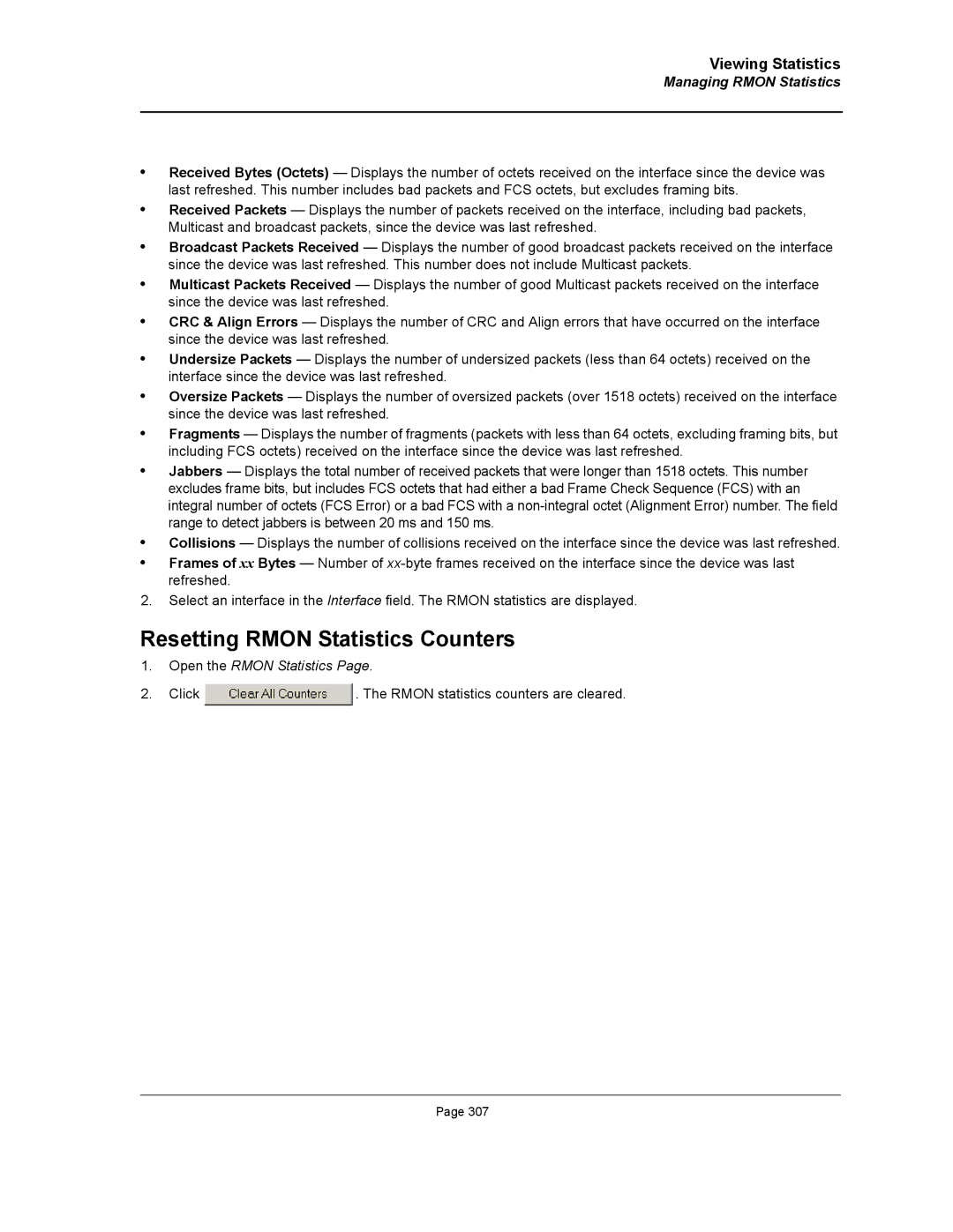 D-Link DWS/DXS-3200 manual Resetting Rmon Statistics Counters, Open the Rmon Statistics 