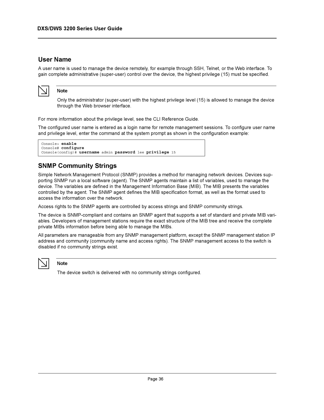 D-Link DWS/DXS-3200 manual User Name, Snmp Community Strings 