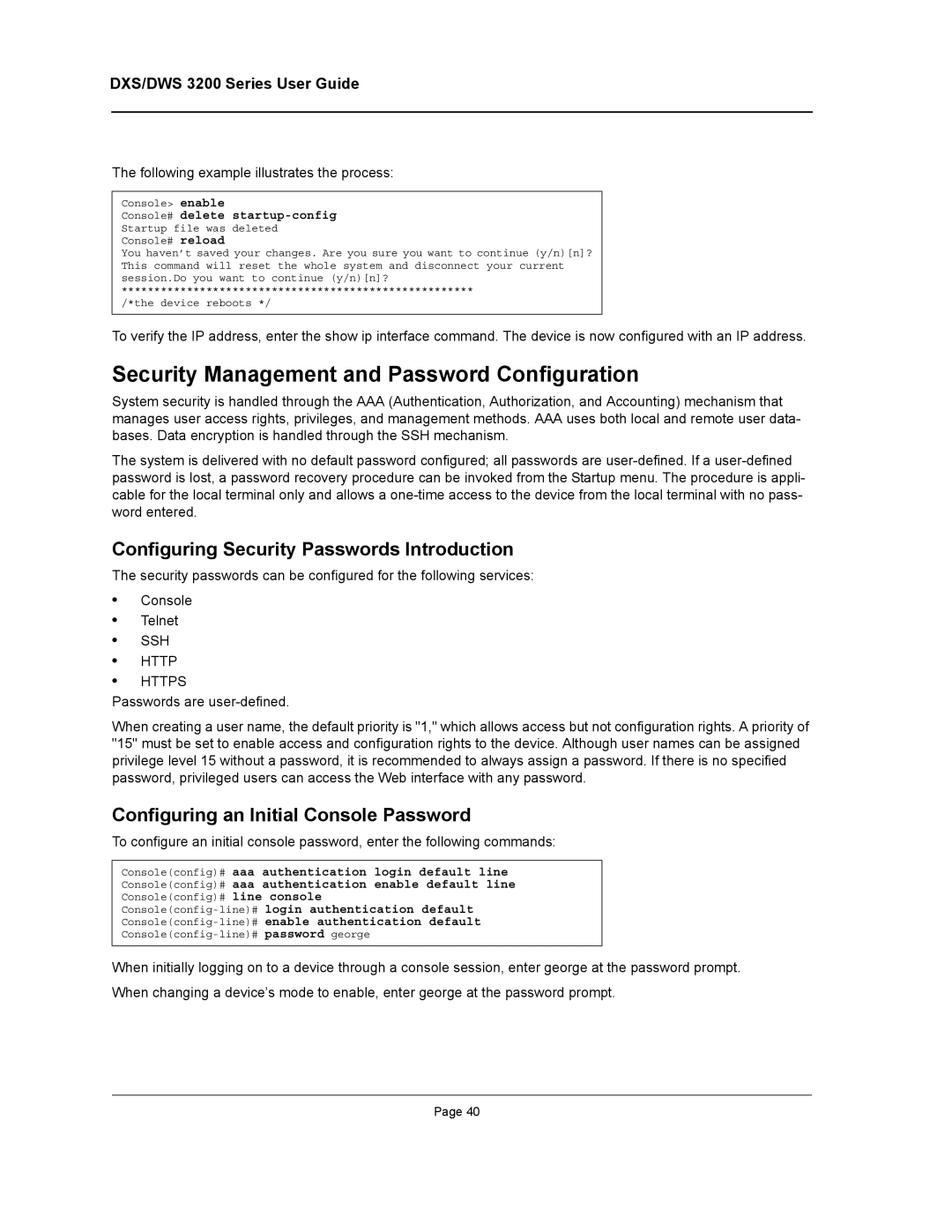 D-Link DWS/DXS-3200 manual Security Management and Password Configuration, Configuring Security Passwords Introduction 