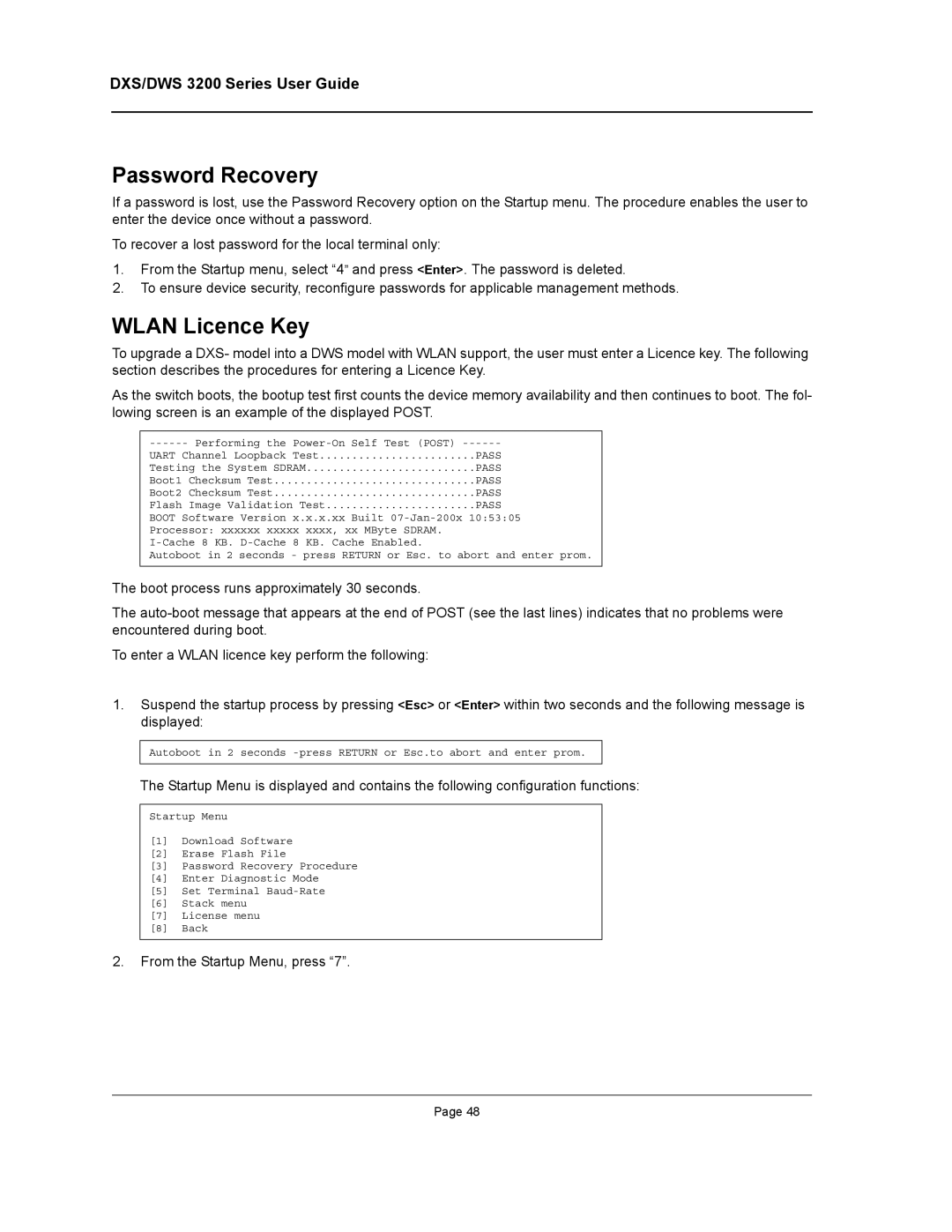 D-Link DWS/DXS-3200 manual Password Recovery, Wlan Licence Key 